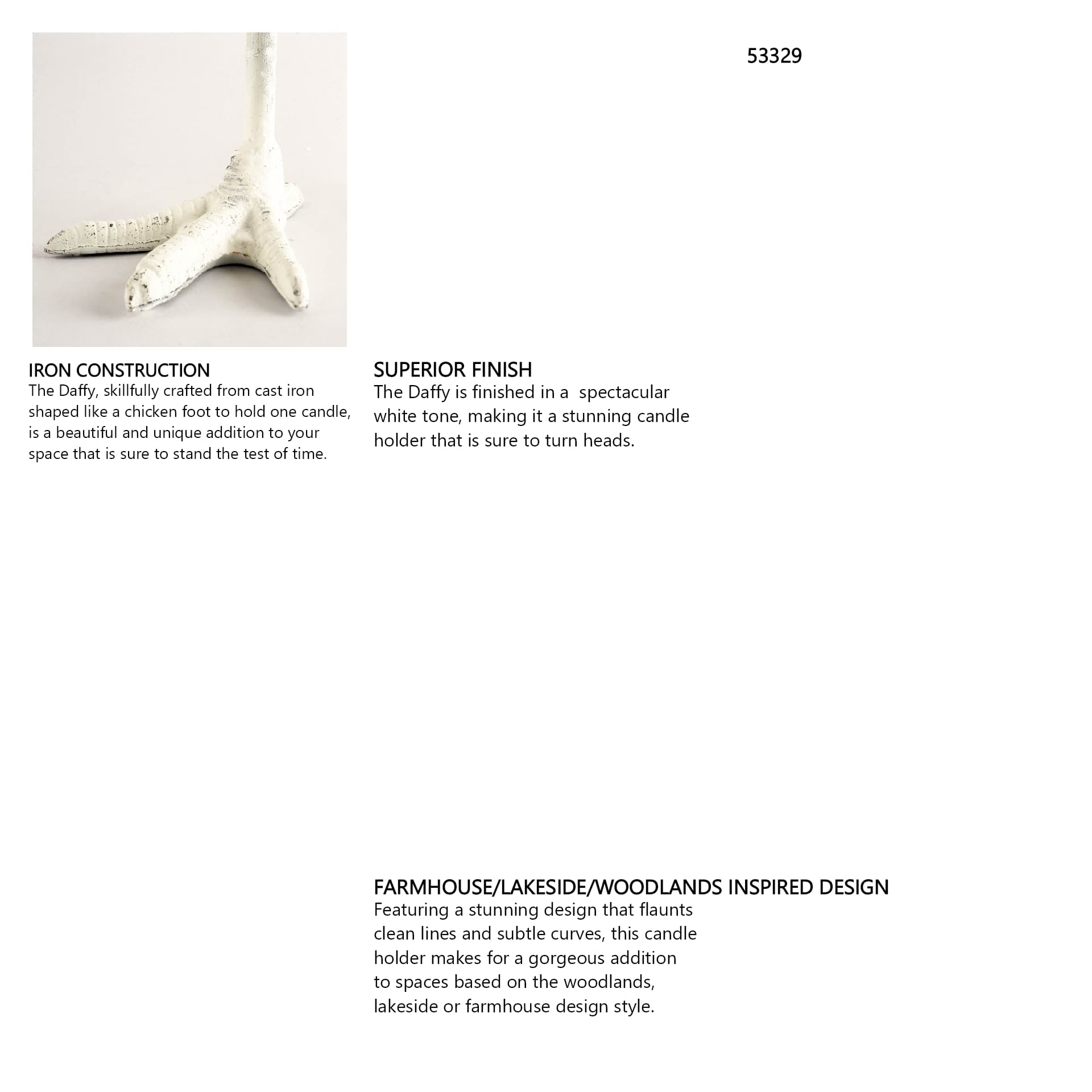 Daffy II Tall White Cast Iron Chicken Foot Table Candle Holder — in a styled room