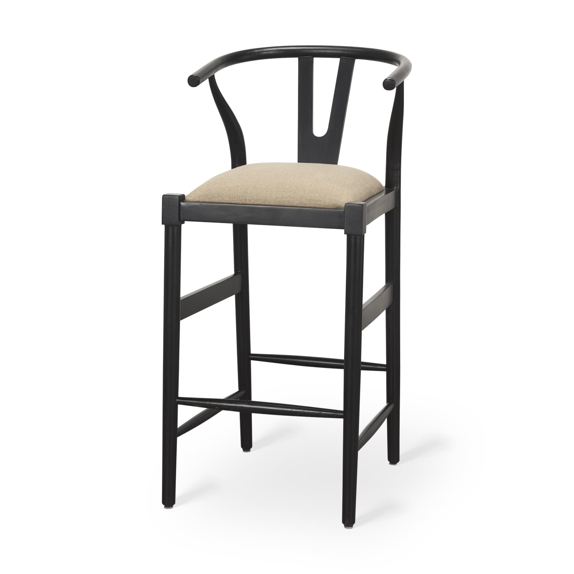 Trixie Backless 43.3in Seat Bar Stool | Beige Fabric w/ Black Wood — product photograph