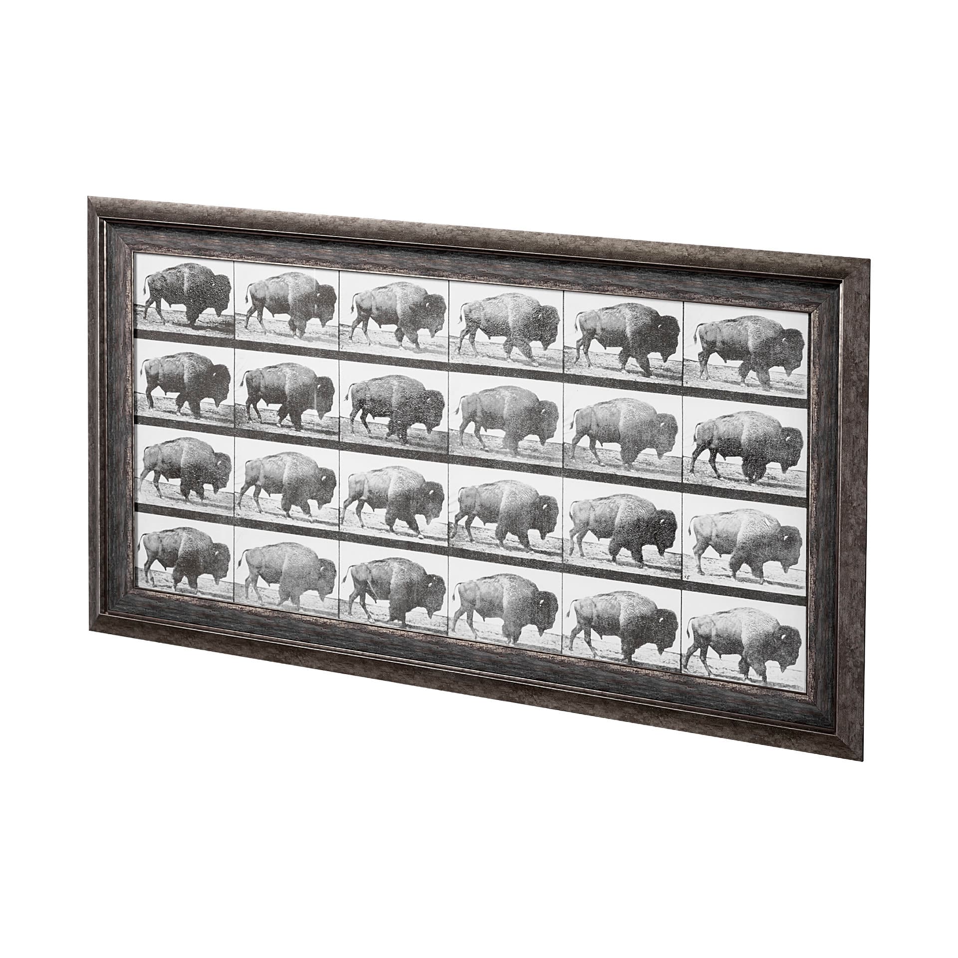 Buffalo Walking by Eadweard Muybridge Hand Embellished Textured Framed Art Print Matted under Glass — product photograph