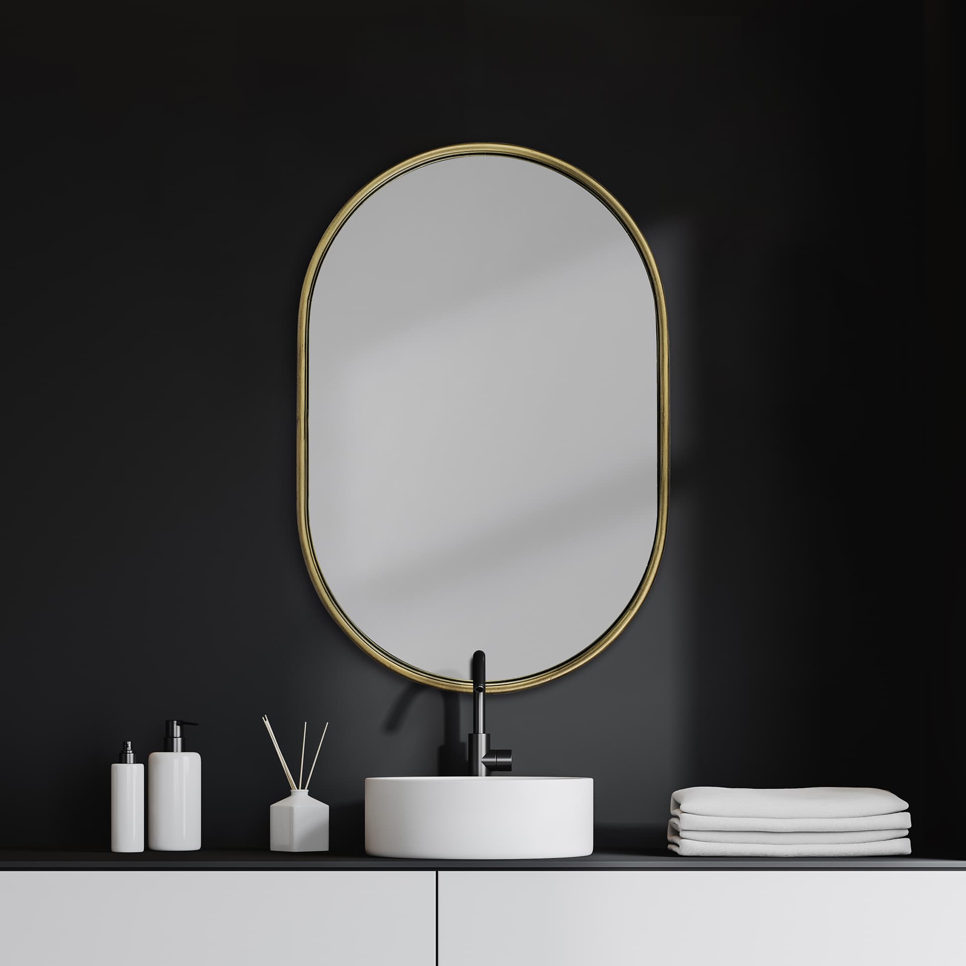 Sylvia I 24L x 35H Oval Gold Metal Frame Wall Mirror — product photograph