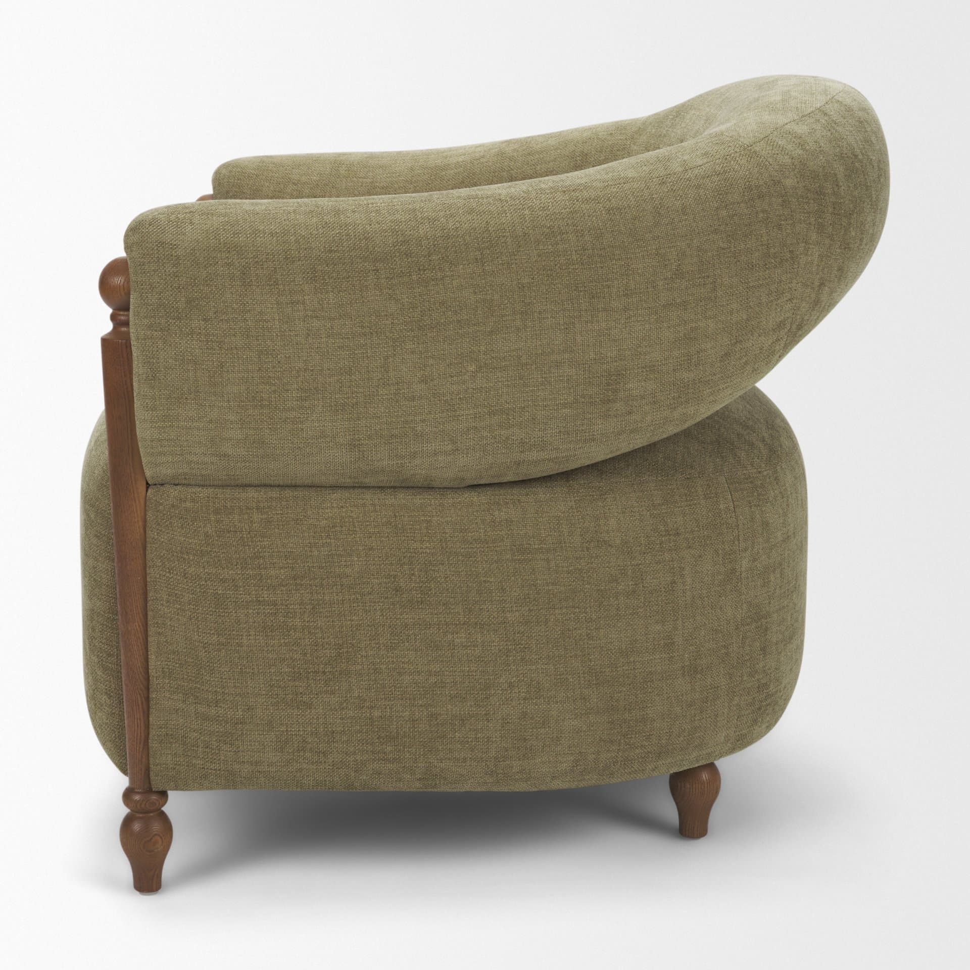 Margaux Olive Fabric Open Back Barrel Accent Chair — product photograph
