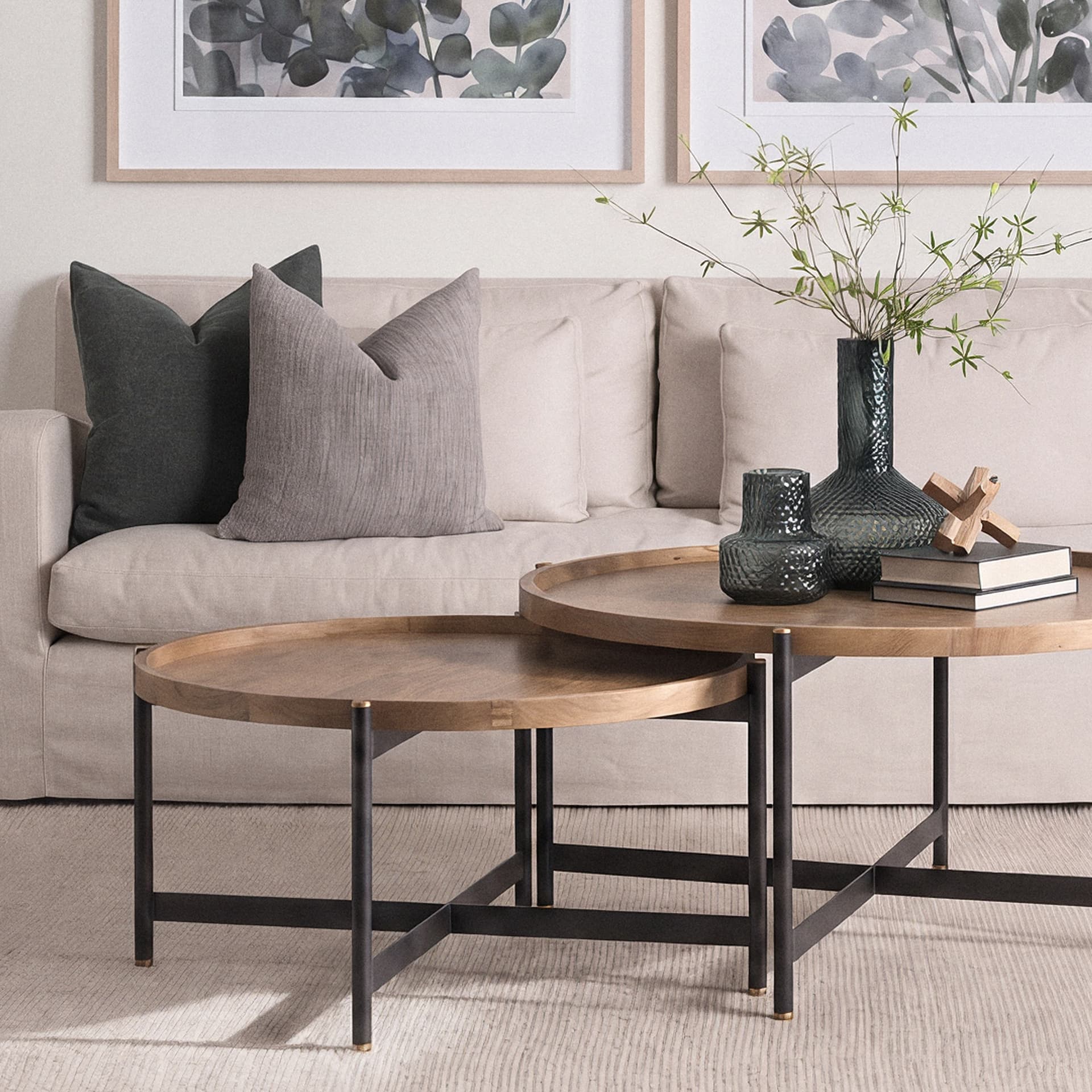 Marquisa 42" Round Medium Brown Wood W/Black Metal Large Coffee Table — product photograph