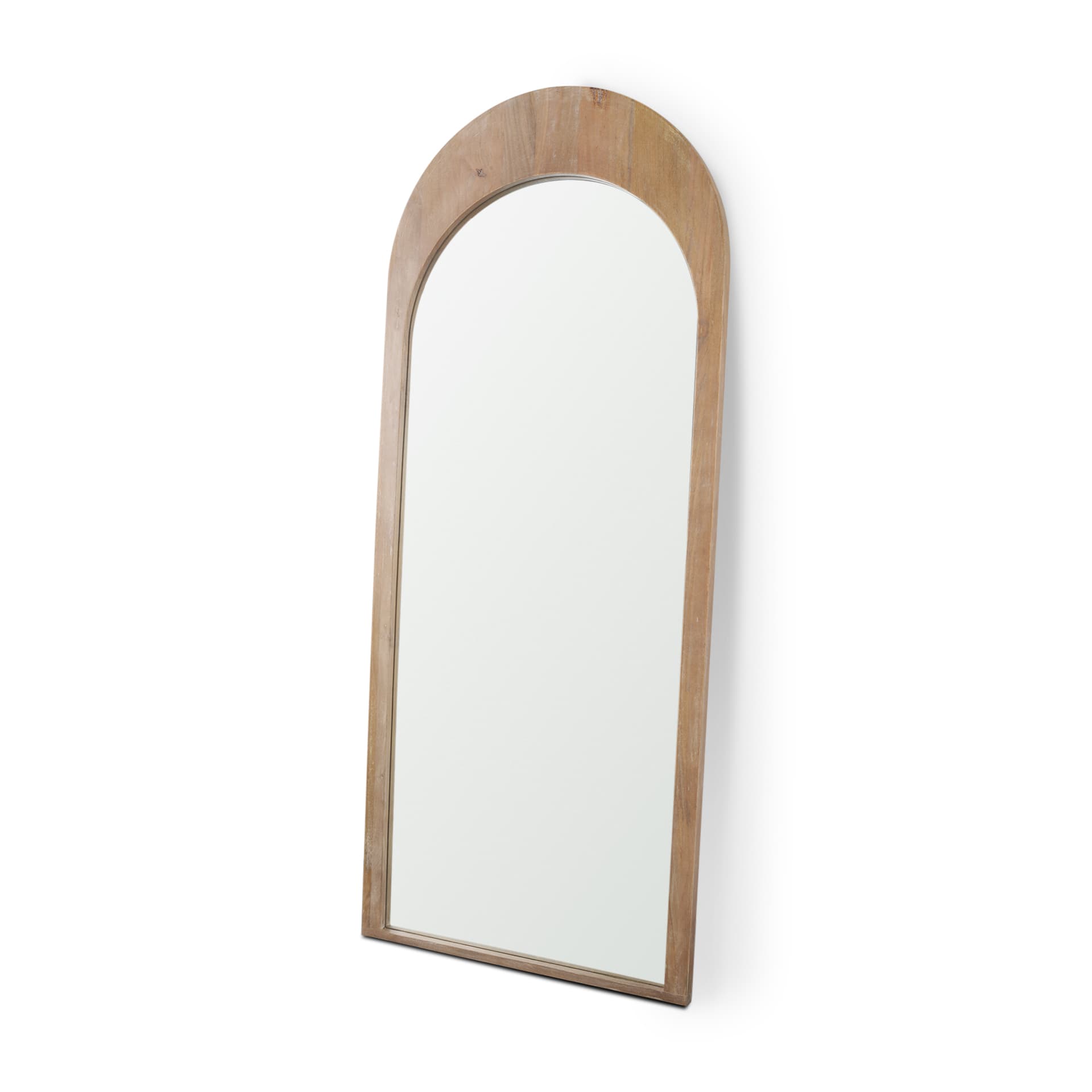 Celeste Light Brown Wood Arched Floor Mirror — product photograph