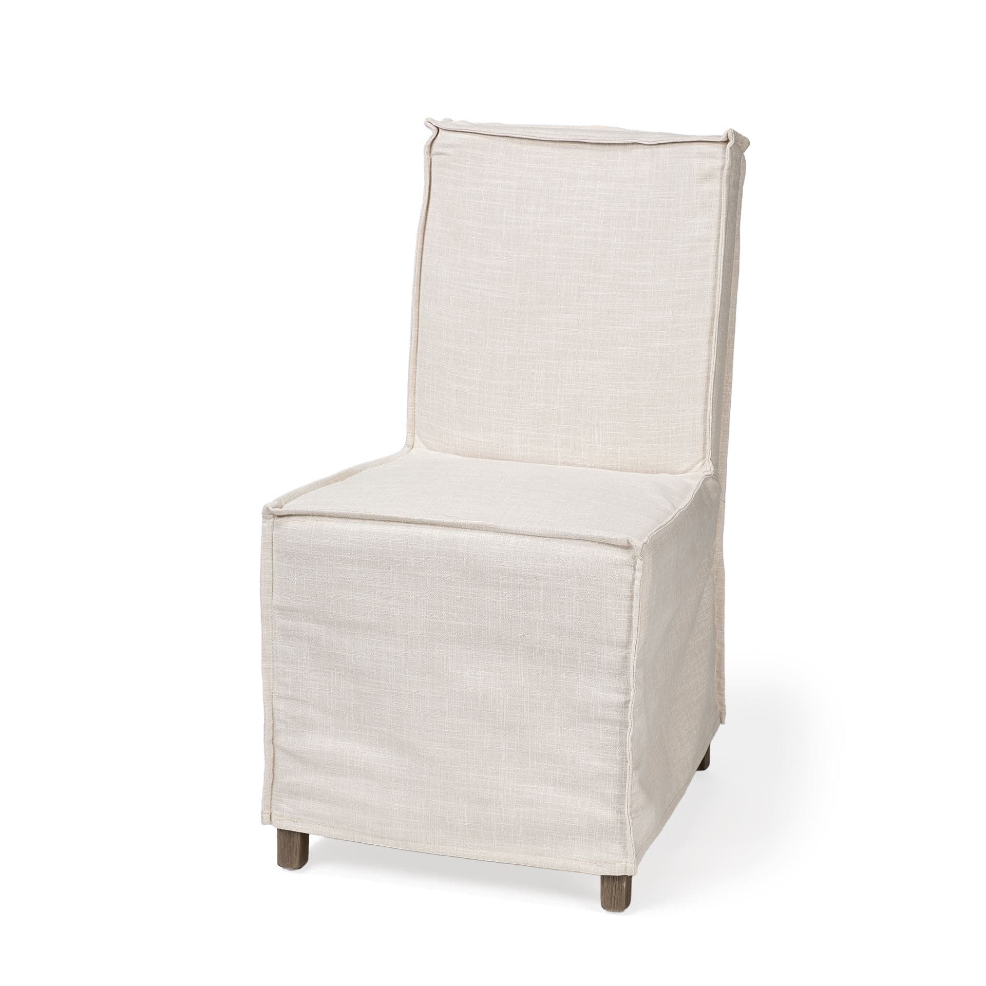 Elbert Solid Back Dining Side Chair | Cream Fabric w/ Brown Wood — product photograph