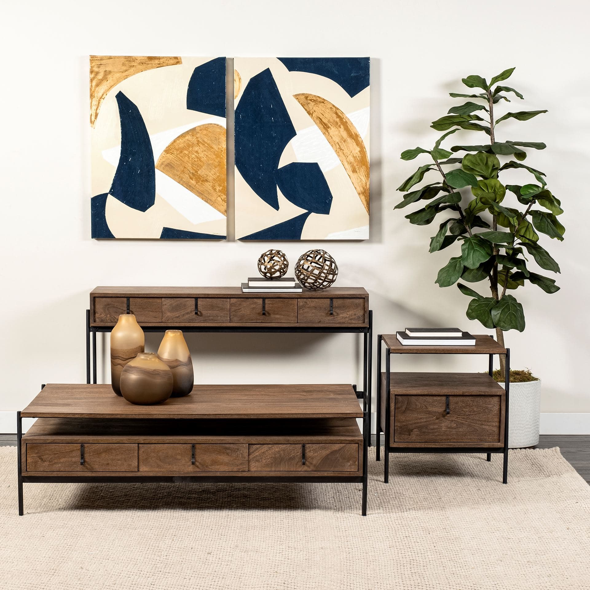 Glenn I 20L x 21W x 24H Dark Brown Wood w/ Black Iron Frame Square End/Side Table — product photograph