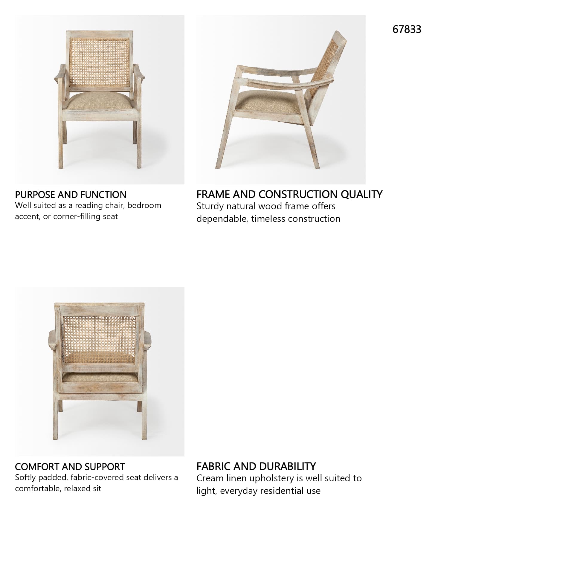 Teryn Cream Linen Seat And Natural Wooden Base w/ Mesh Back Accent Chair — in a styled room