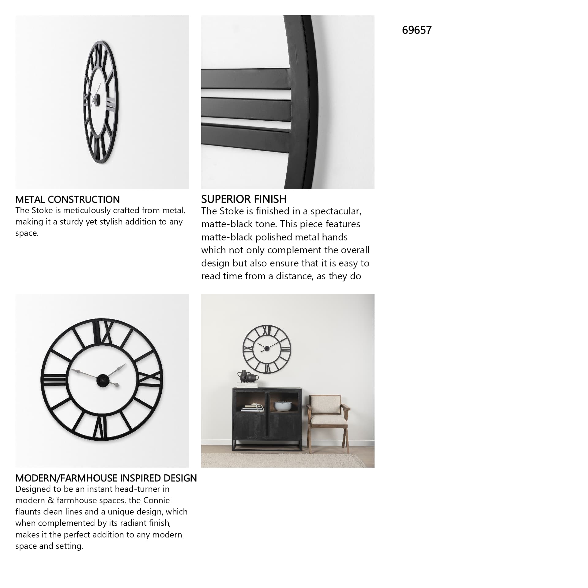 Stoke 30" Round Black Iron Wall Clock — in a styled room