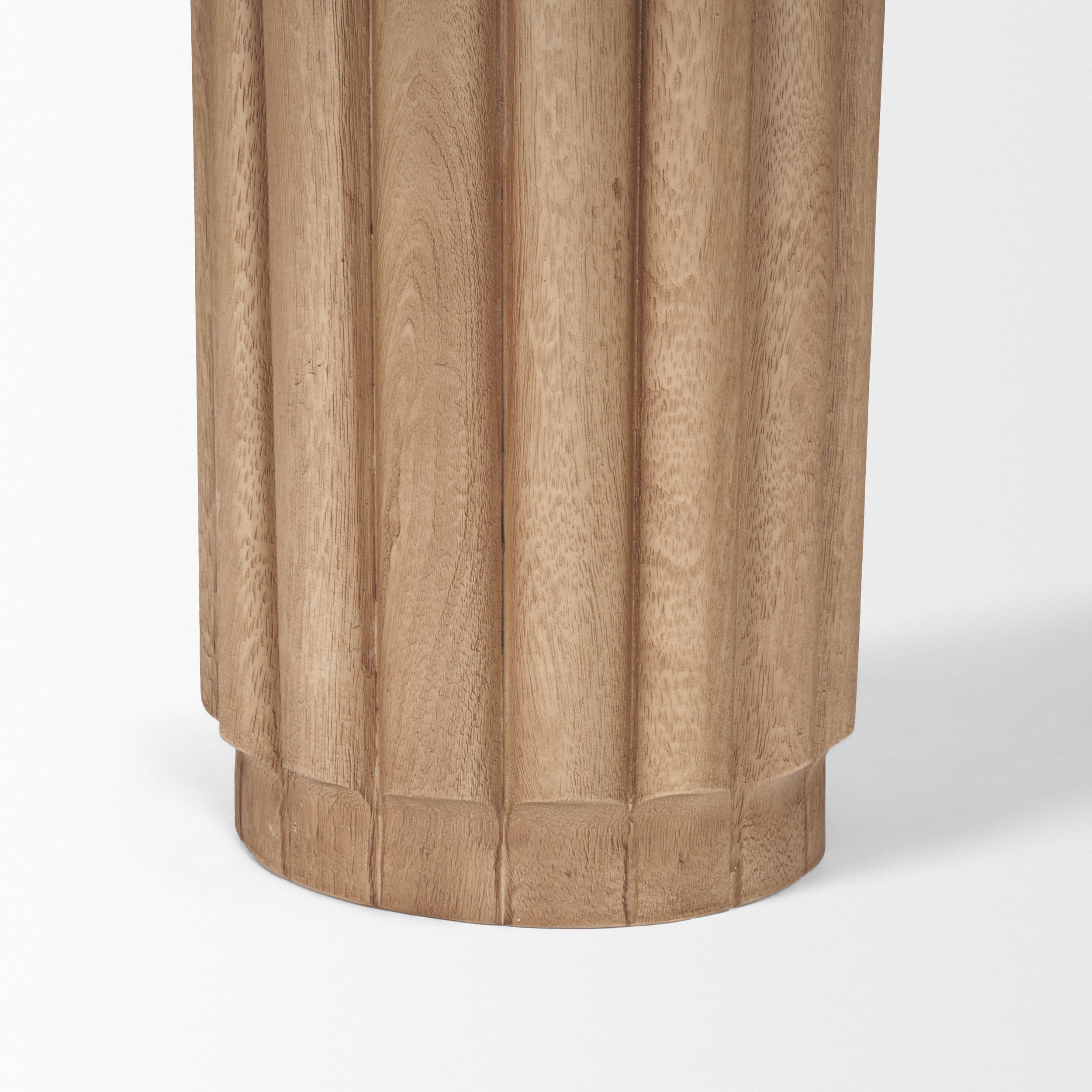 Marbrello Botticino Marble Top Light Brown Fluted Wood Half Moon Console Table — product photograph