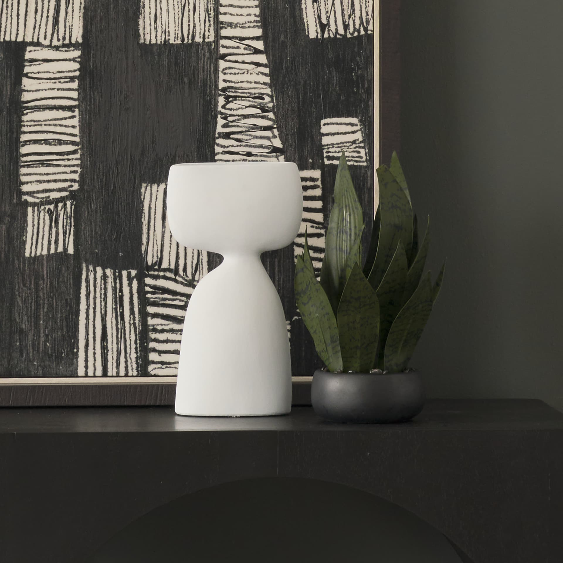 Tatum 11.6H Sculptural White Ceramic Vase — in a styled room