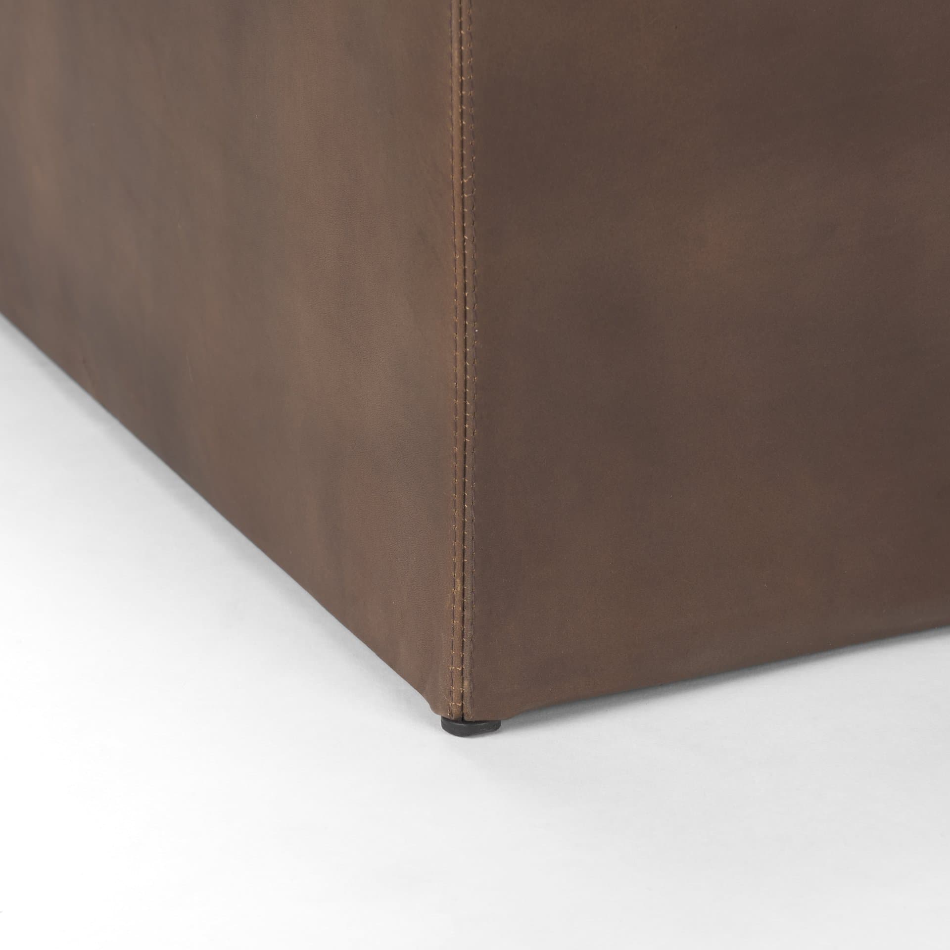 Minara 36" Square Brown Leather Wrapped w/Wood Base Ottoman — product photograph