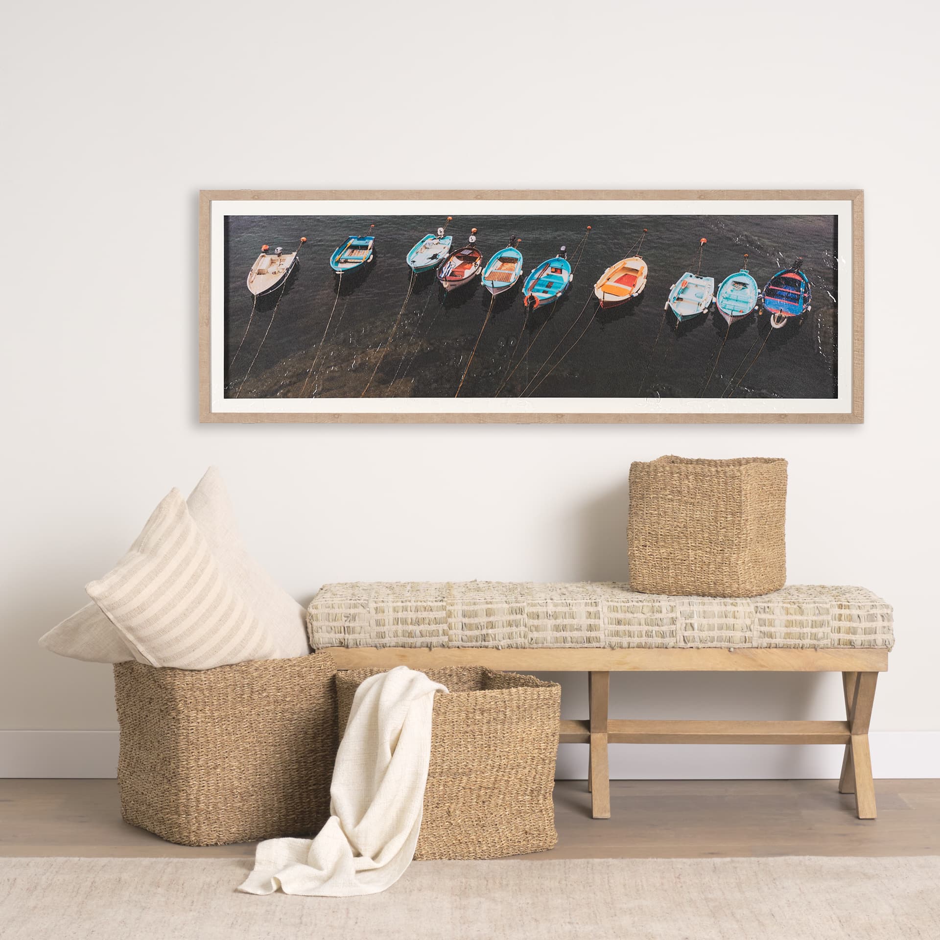 Neatly Moored by Mercana Studio a Hand Embellished Textured Framed Photo Art Print Matted under Glas — in a styled room