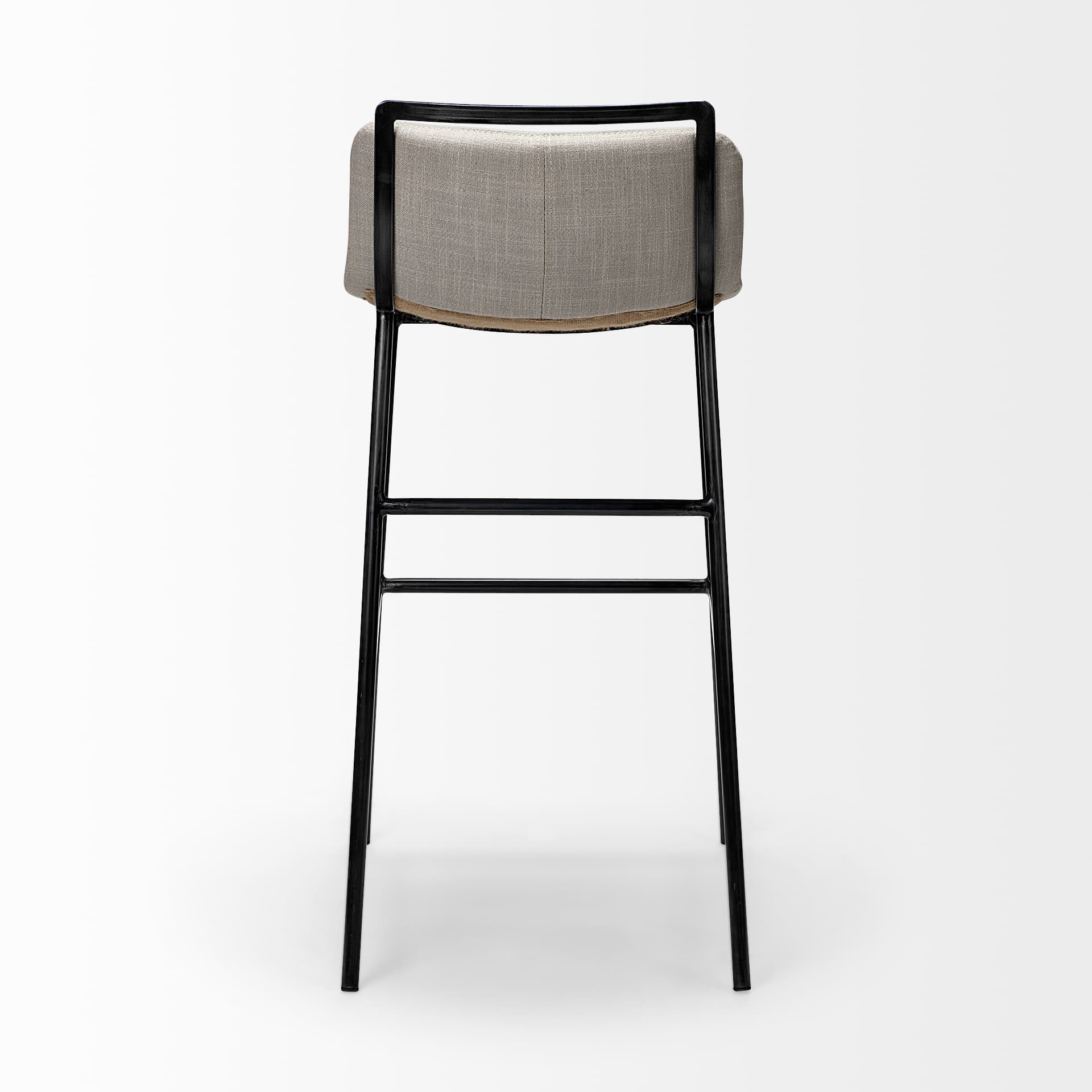 Kavalan Low Back 28.5in Seat Bar Stool | Beige Fabric w/ Gray Metal — product photograph