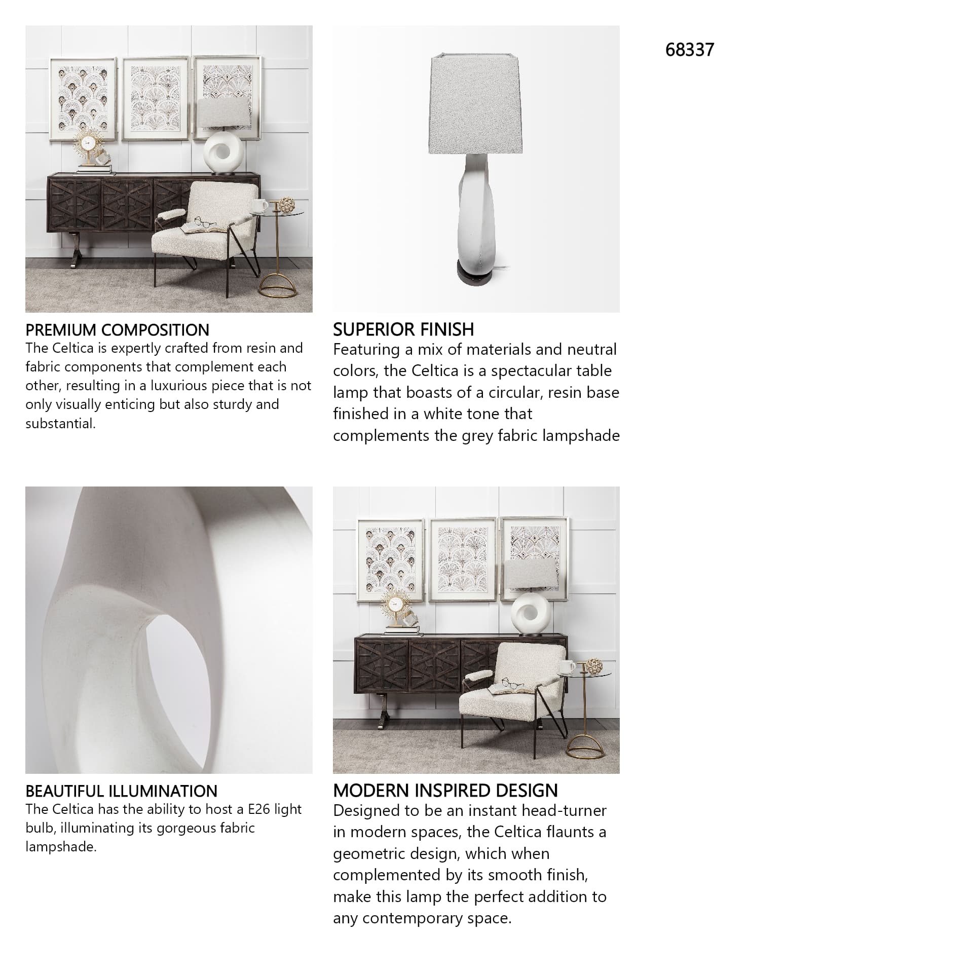 Celtica (26.8"H) White Resin Ring-Shaped Base Table Lamp — in a styled room