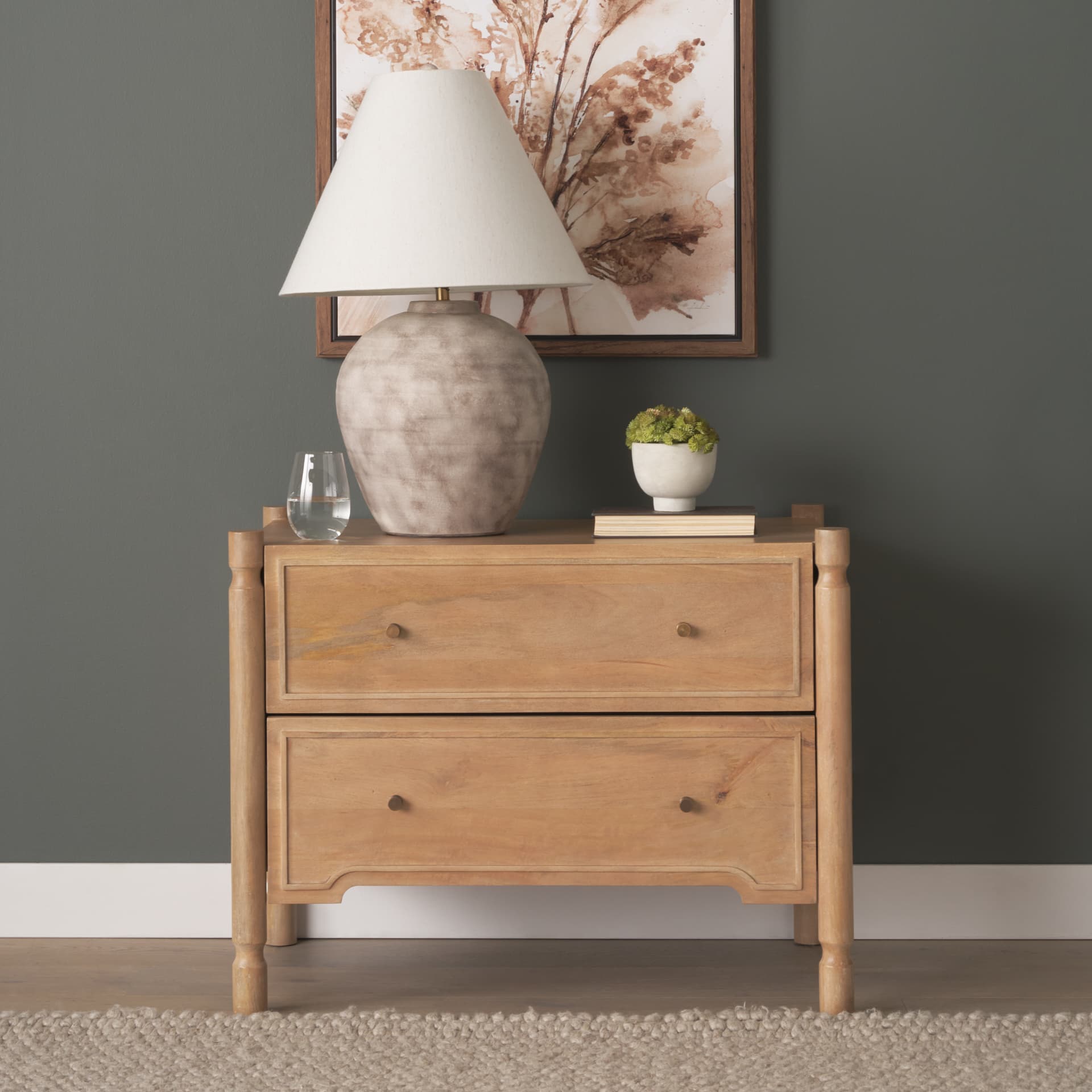 Phil Light Brown Wood 2 Drawer Nightstand — product photograph
