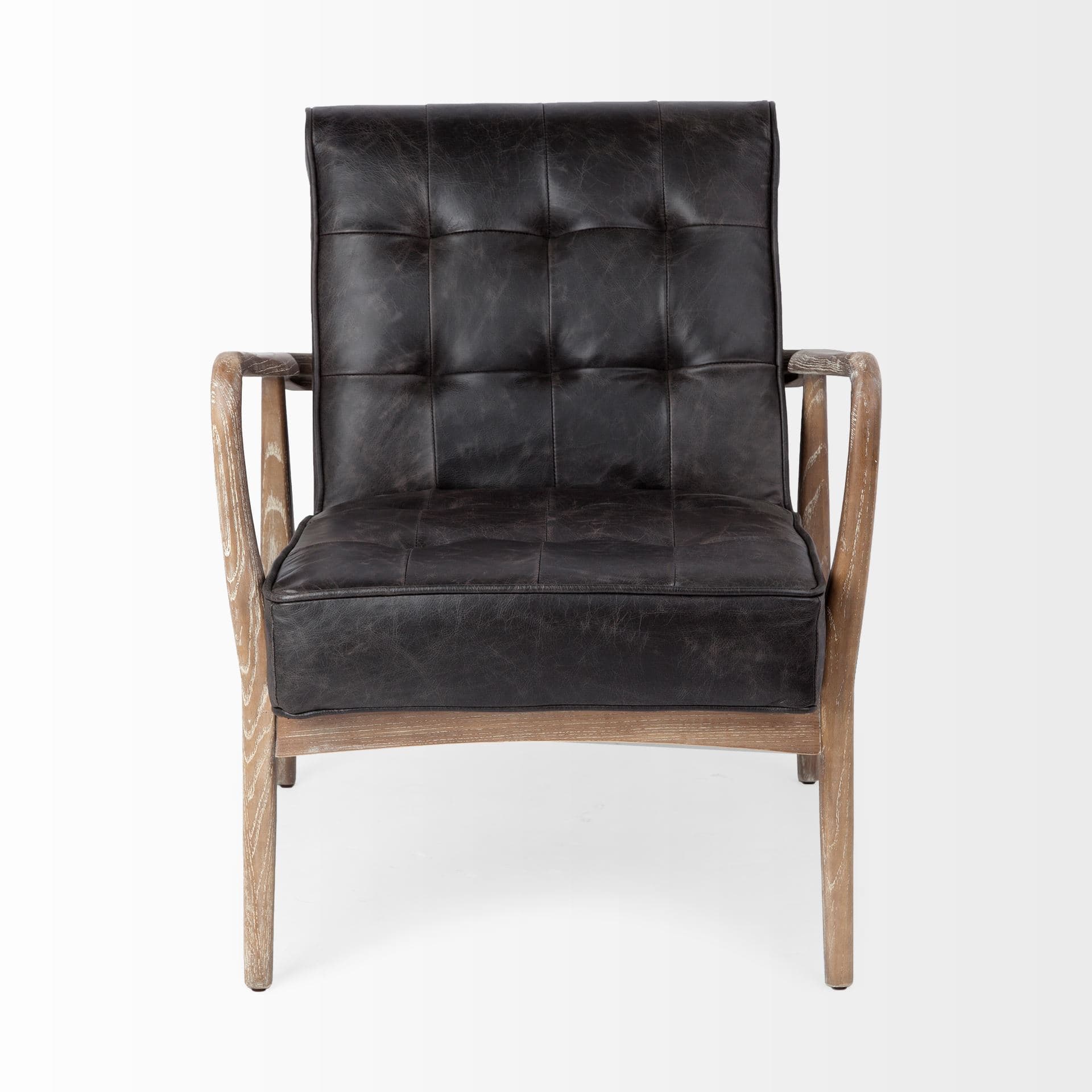 Phineas Black Leather W/ Brown Wooden Frame Accent Chair — product photograph