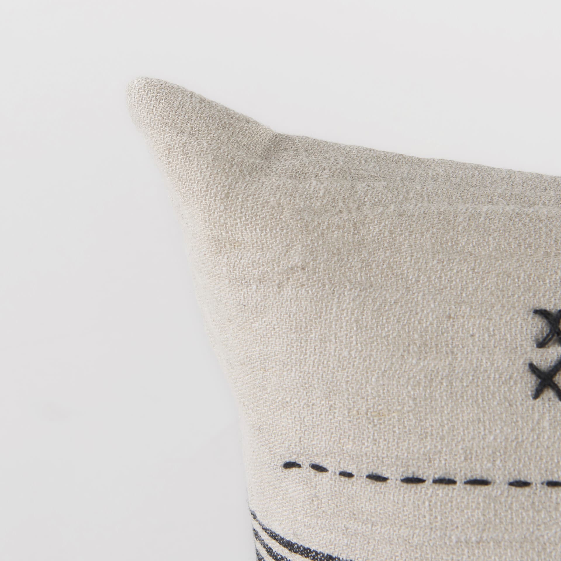Thalia 13x21 Black and Beige Fabric Striped w/Fringe Pillow Cover w/Down Filler — product photograph