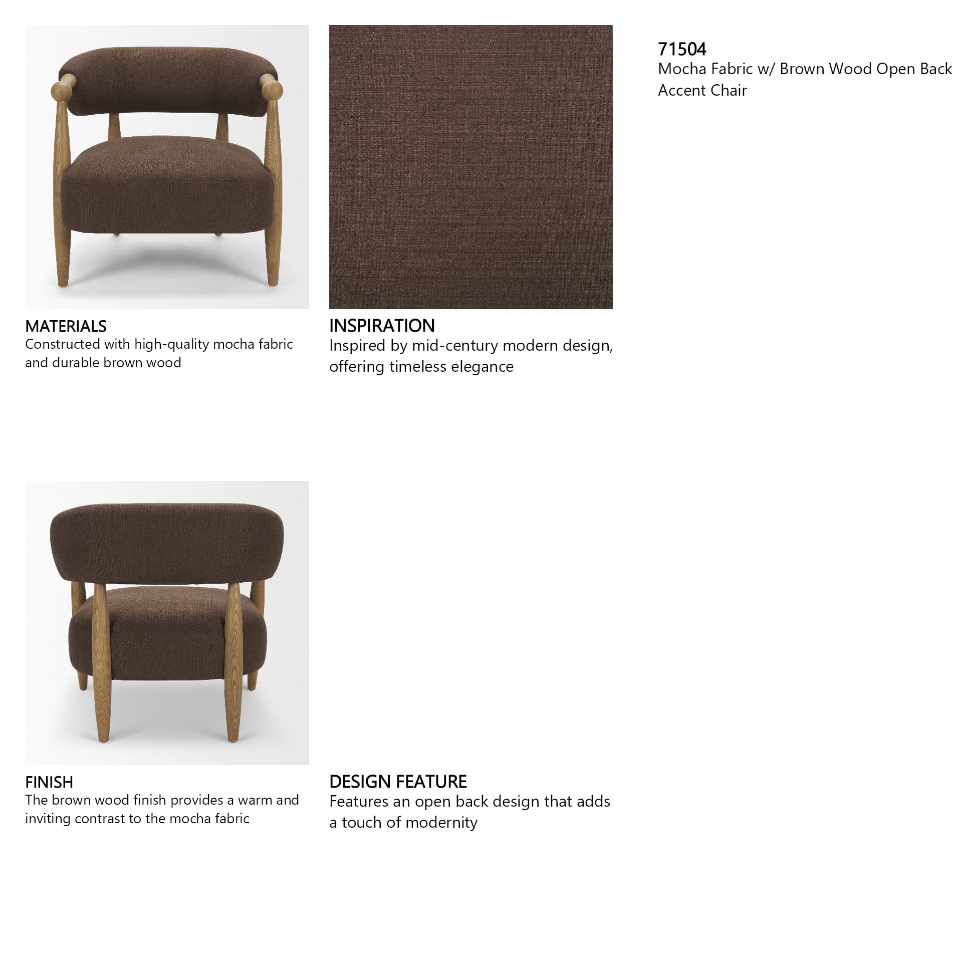 Lewis Mocha Fabric w/ Brown Wood Open Back Accent Chair — in a styled room
