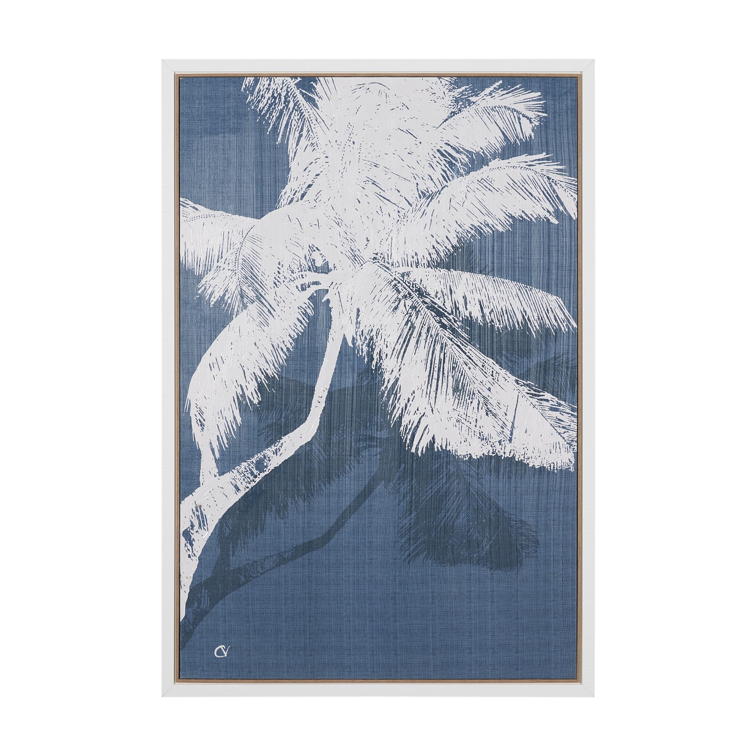 Palm Shadow II (Blue) by Mercana Studio Hand-Embellished Textured Framed Canvas Artwork — product photograph