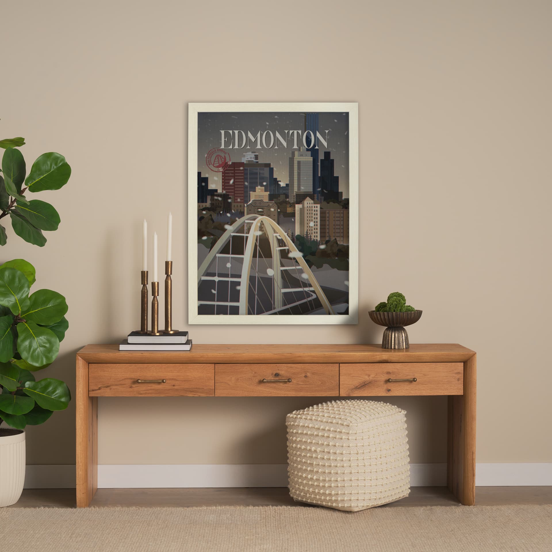 Edmonton Go Canada (L) by Mercana Studio a Hand Embellished Decograph Framed Art Print — in a styled room