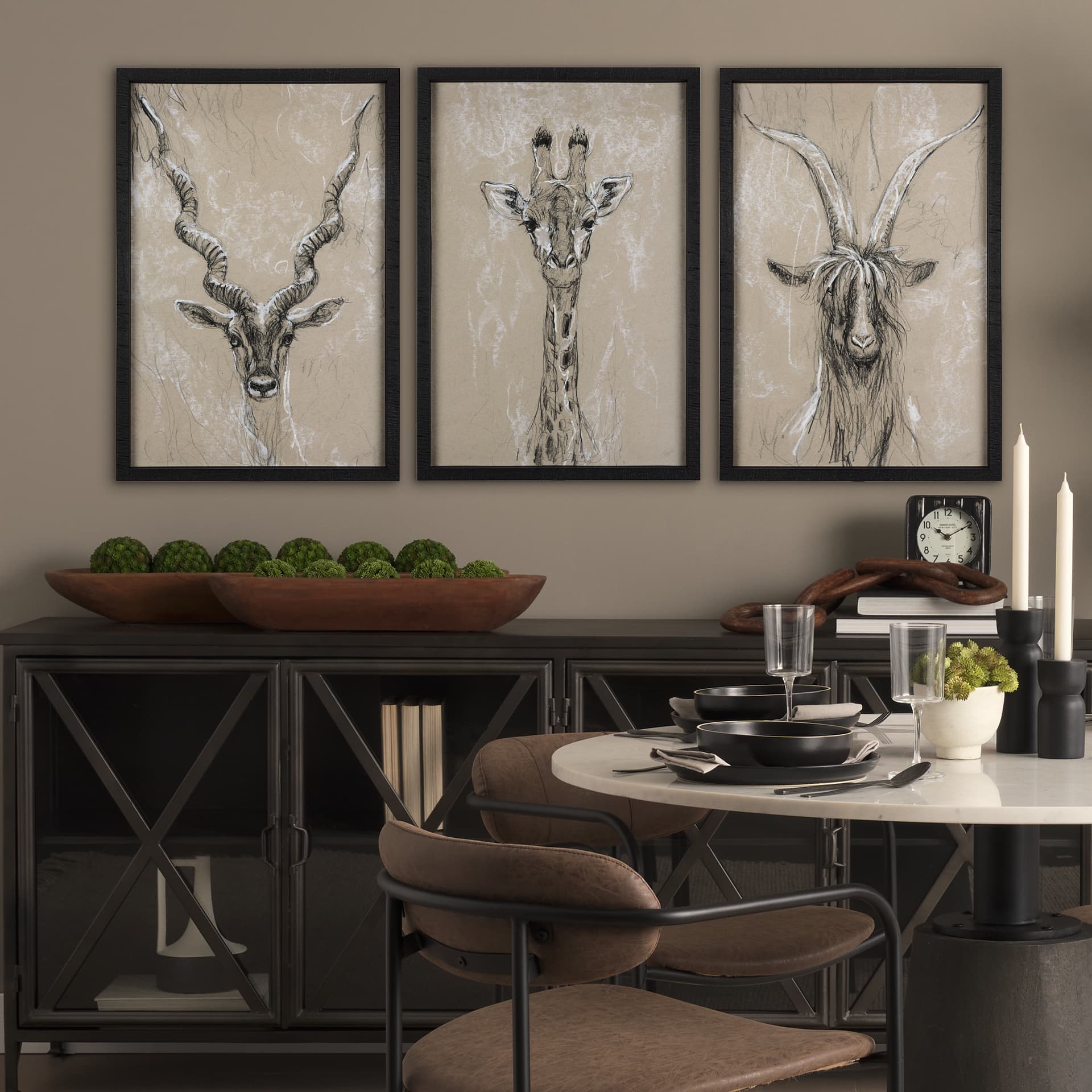 Sketch of Animal V (Goat) by Mercana Studio Hand Embellished Framed Art Print Matted under Glass — in a styled room