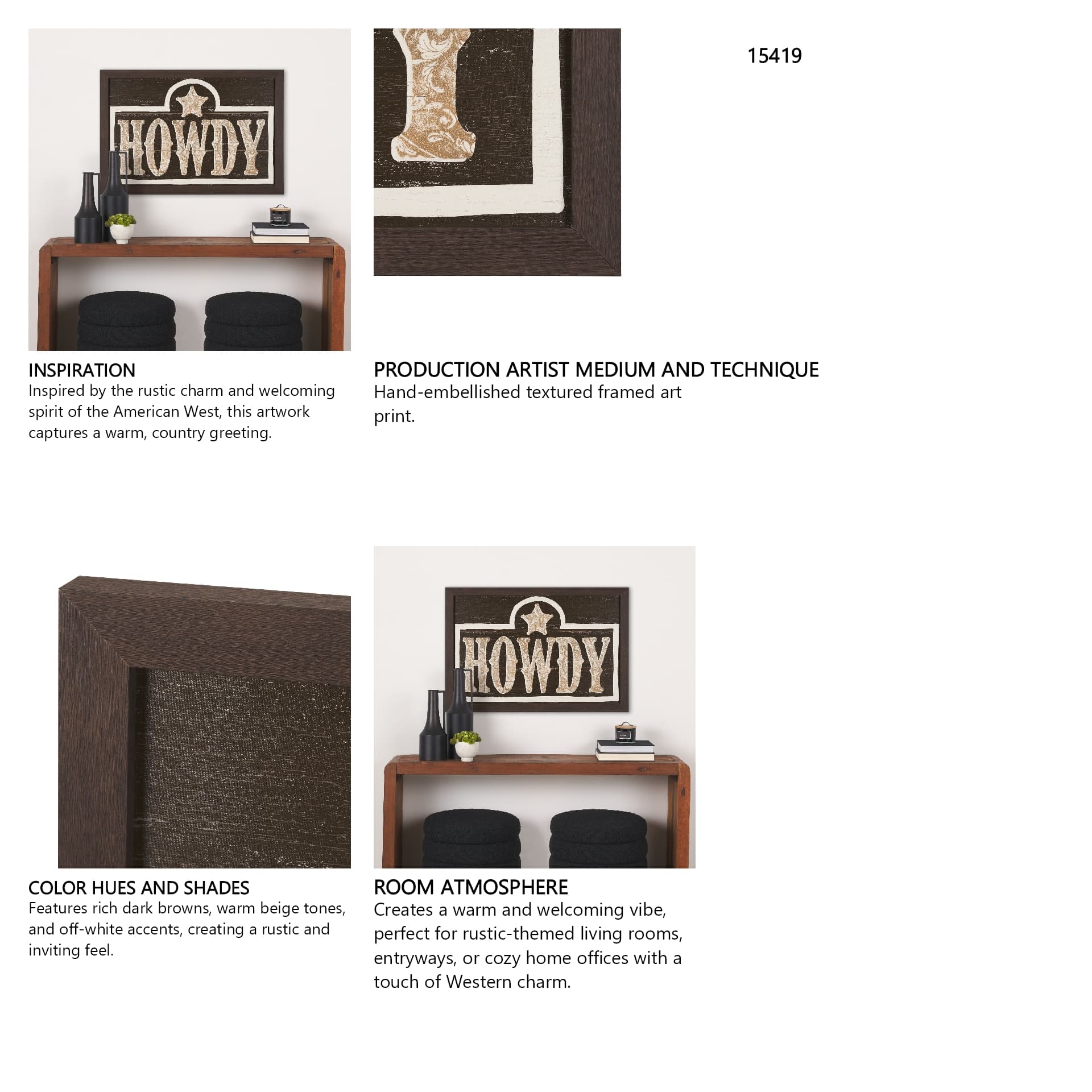 Cowboy Culture - Howdy by Mercana Studio a Hand Embelished Textured Framed Art Print — in a styled room