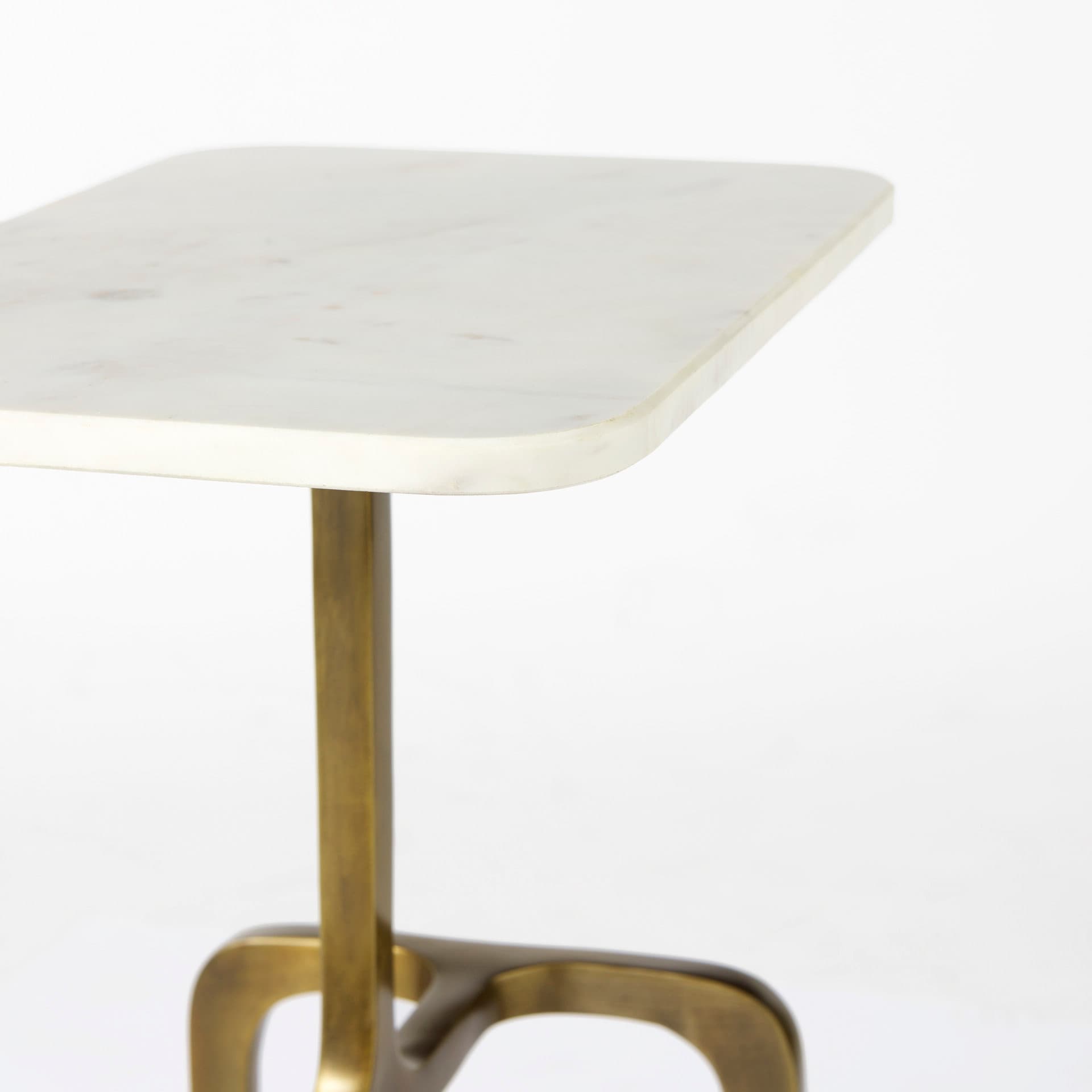 Preston 17.3L x 11.3W x 22.8H White Marble Top W/Gold Metal Accent Table — product photograph