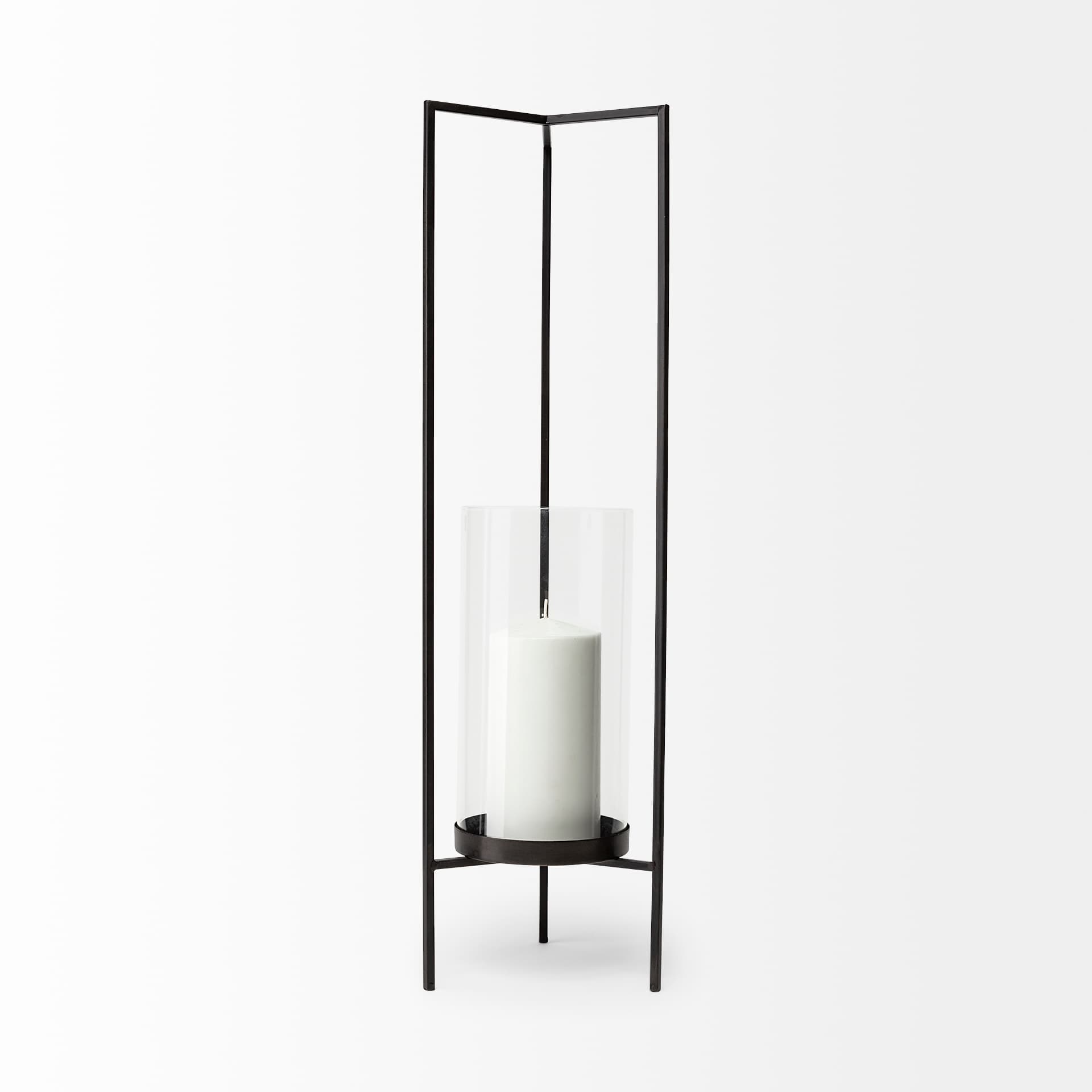 Abigail I Large Gunmetal Gray Metal Table Candle Holder — product photograph
