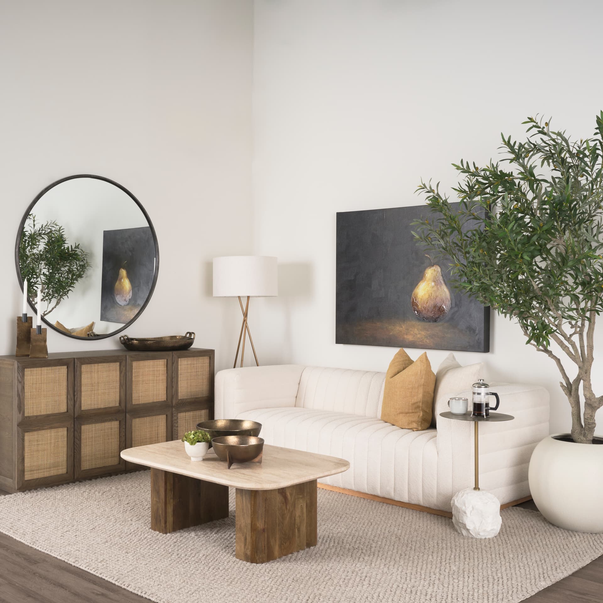 Symona Travertine and Mango Wood Rectangle Coffee Table — product photograph
