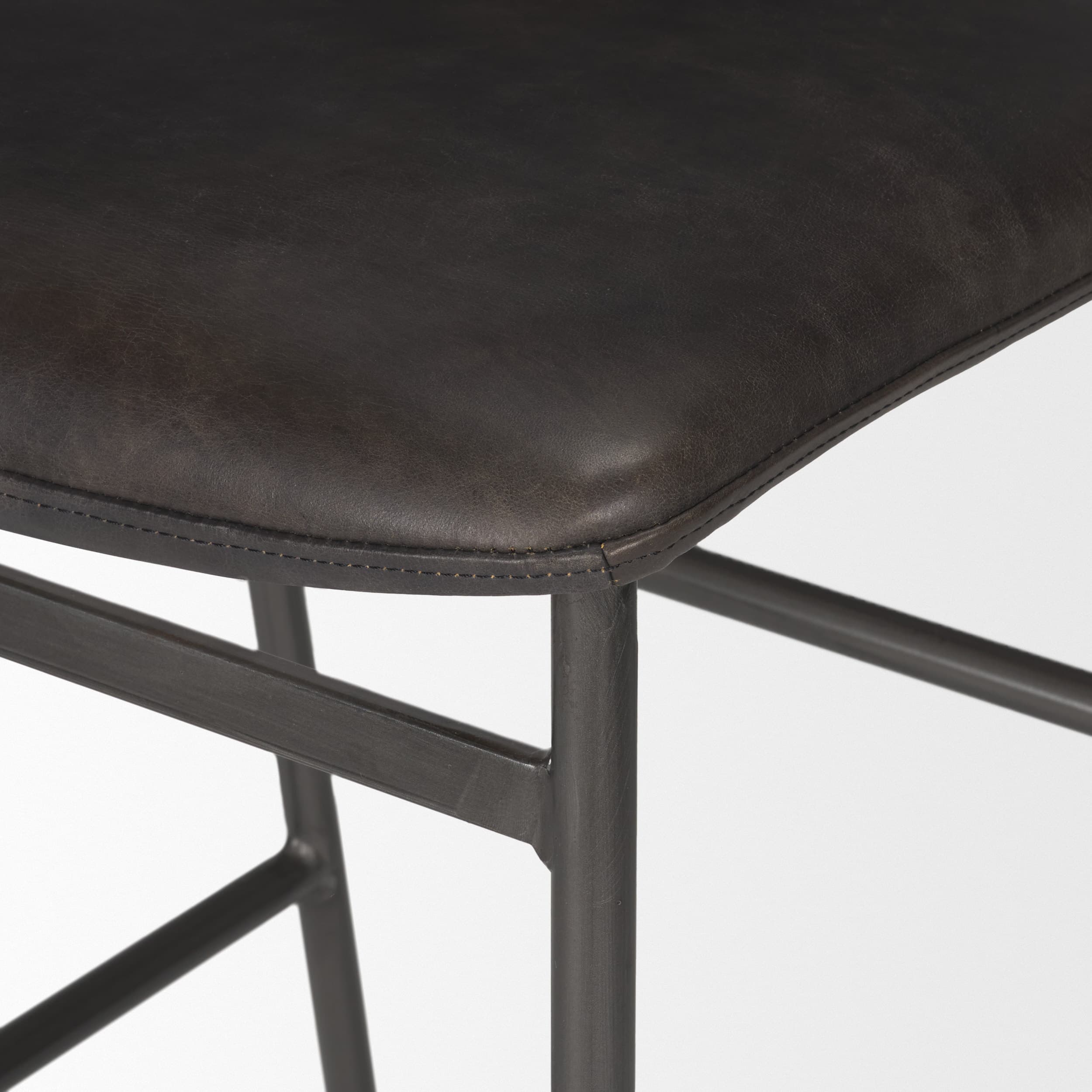 Kavalan Low Back 37.5in Seat Bar Stool | Ebony Leather w/ Black Metal — product photograph