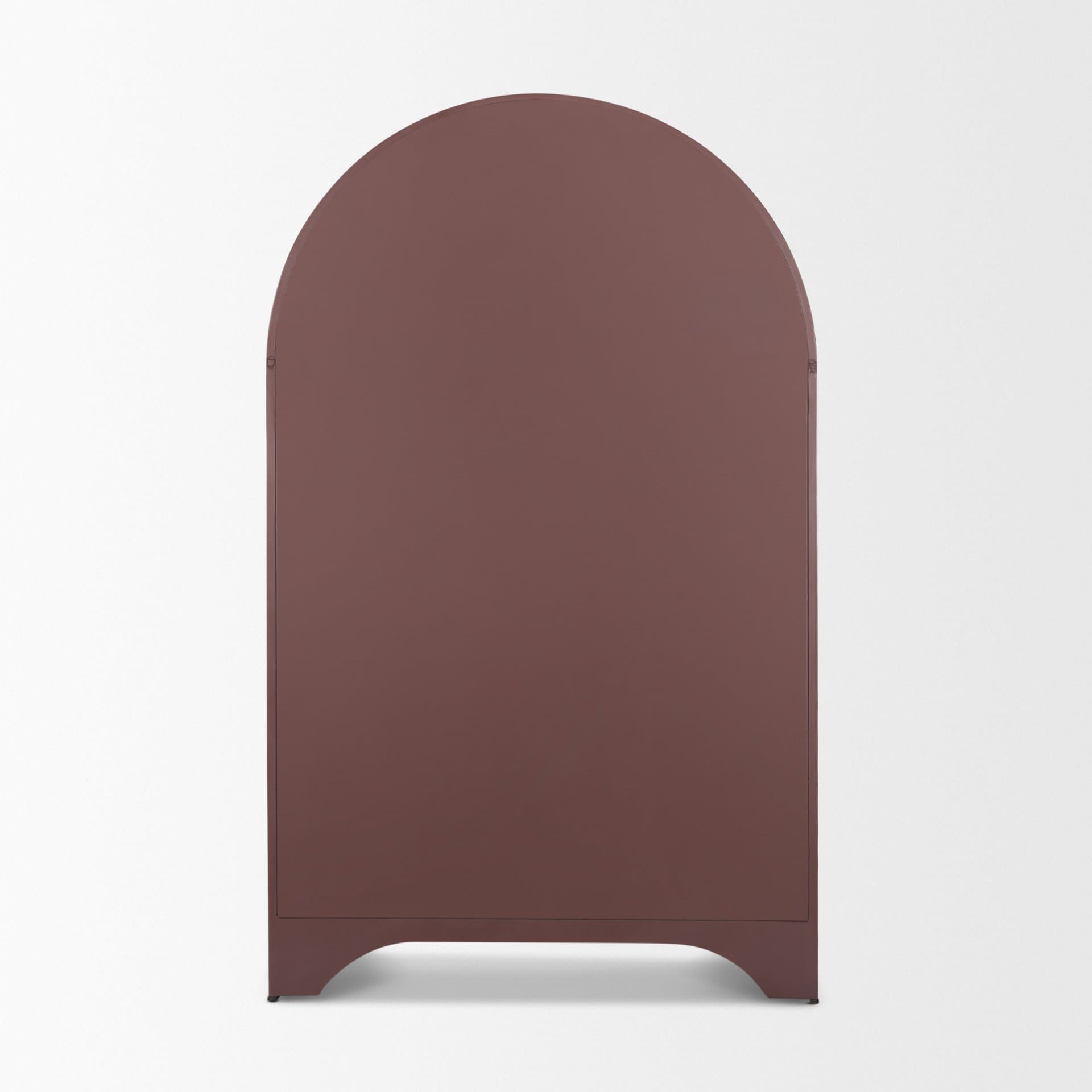 Rousseau Arched Curio Cabinet w/ Glass Doors | Burgundy Metal — product photograph
