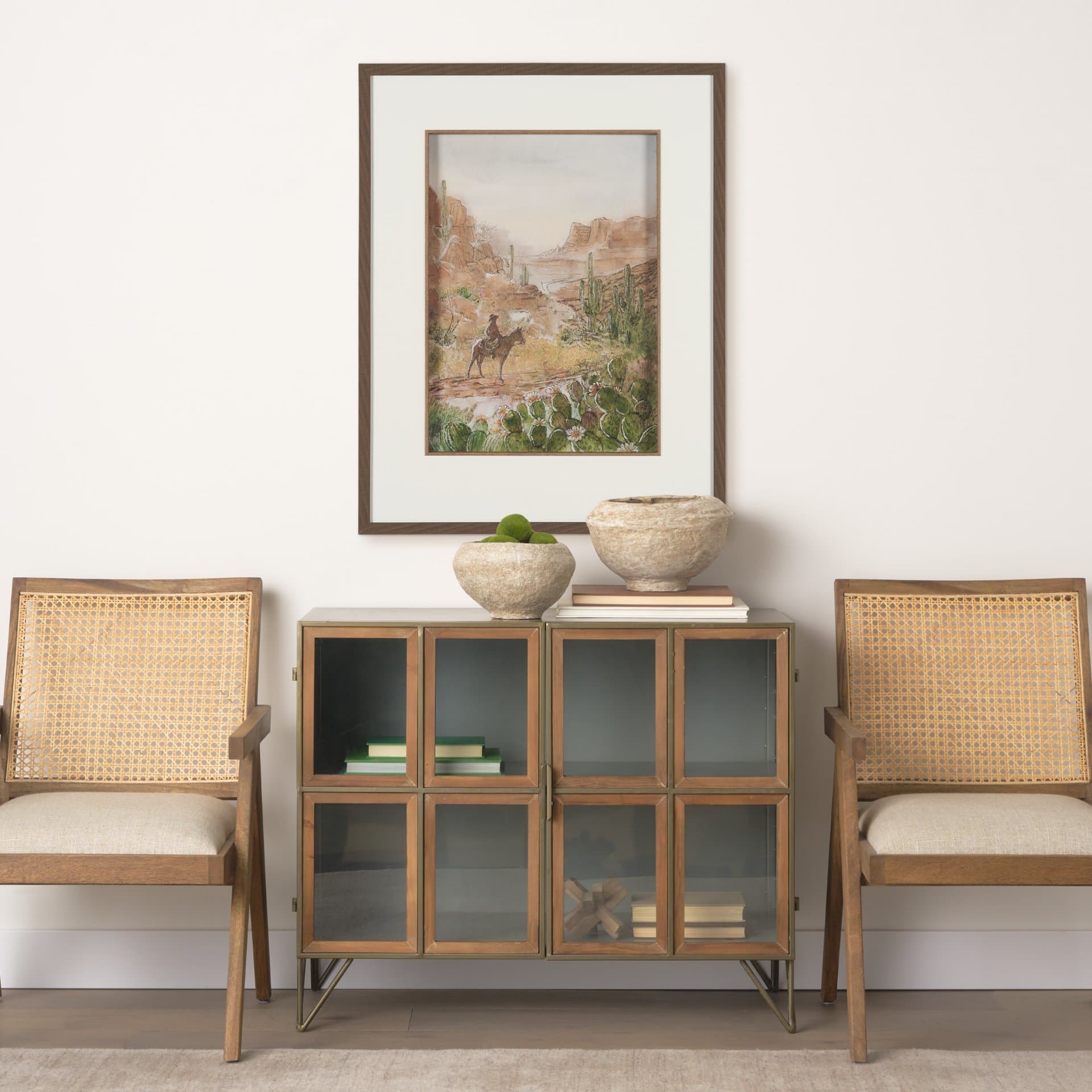 Red Rock Country II by Mercana Studio Hand-Embellished Framed Artwork Matted under Glass — in a styled room