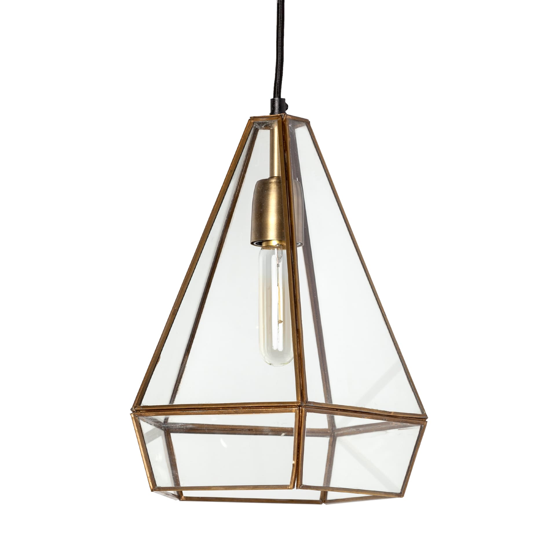 Prima 9.5x12.5 Gold Metal and Glass Pyramid Pendant Light — product photograph