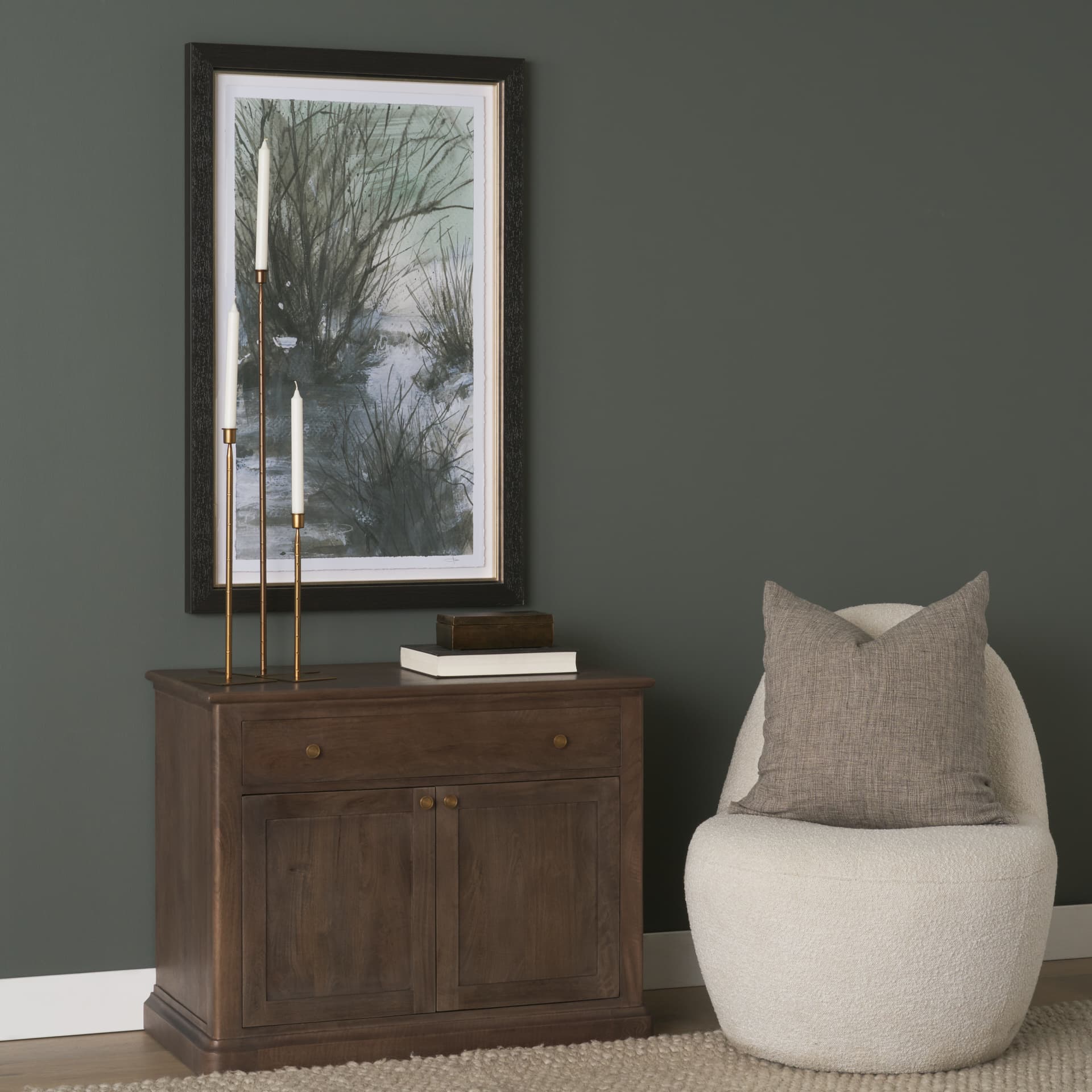 Brook and Willows I by Mercana Studio Hand Embelished Textured Framed Artwork Matted under Glass — in a styled room