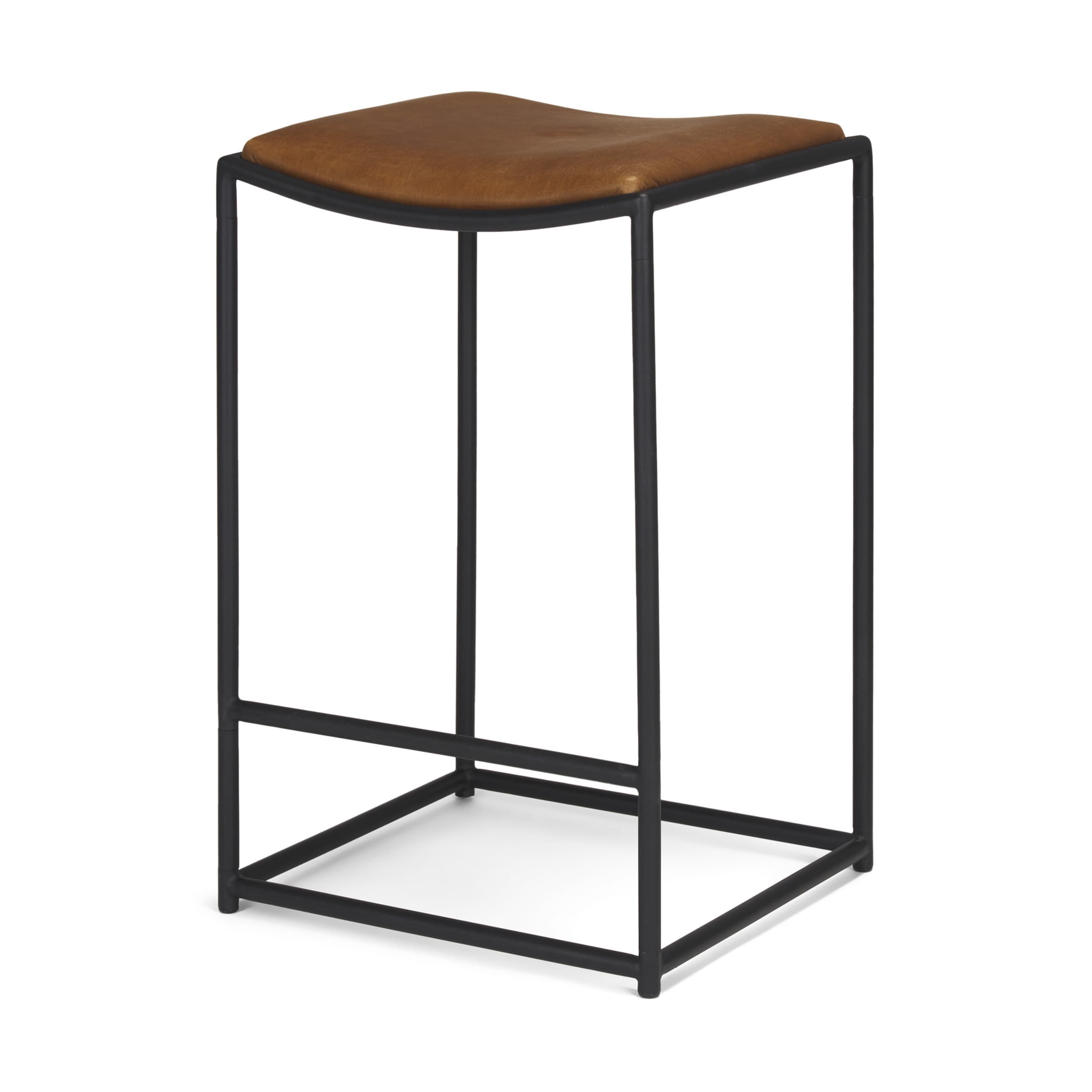 Taniel Backless 27.25in Seat Counter Stool | Brown Leather w/ Metal — product photograph