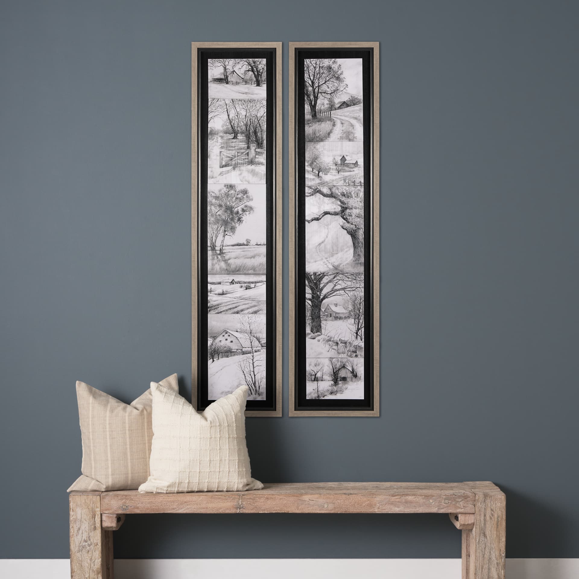 Countryside Sketches II by Ariana a Hand Embellished Textured Framed Art Print — in a styled room