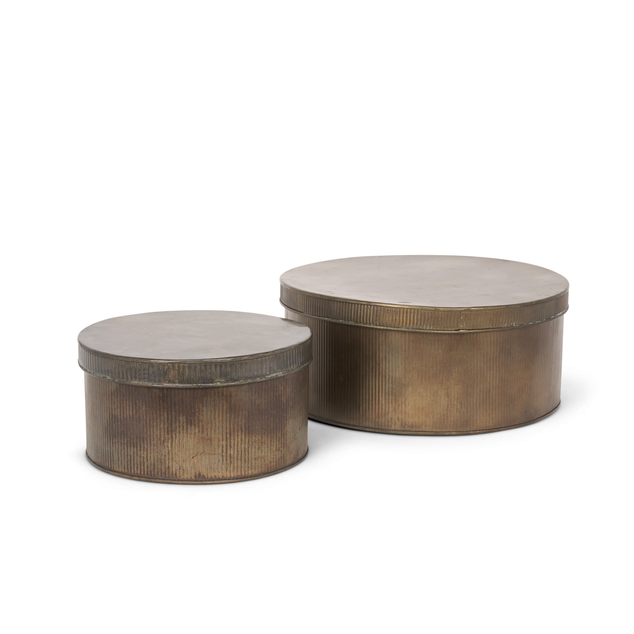 Josephine Round Antique Gold Metal Box (Set of 2) — product photograph