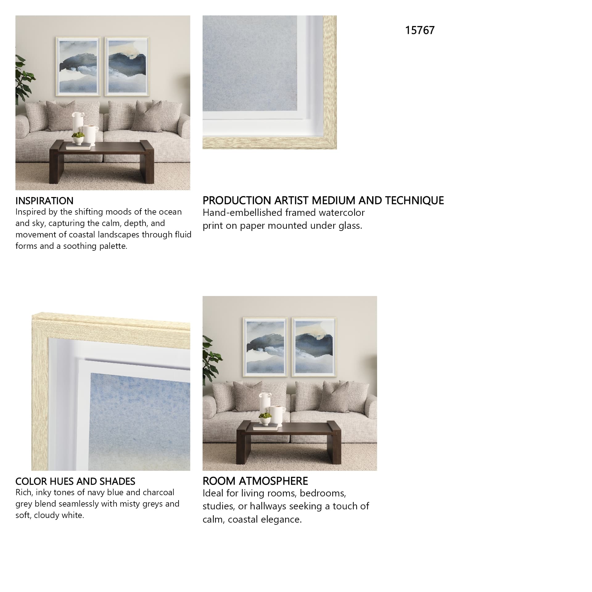 Broken Silence I Abstract by Mercana Studio a Hand Embellished Framed Print under Glass — in a styled room