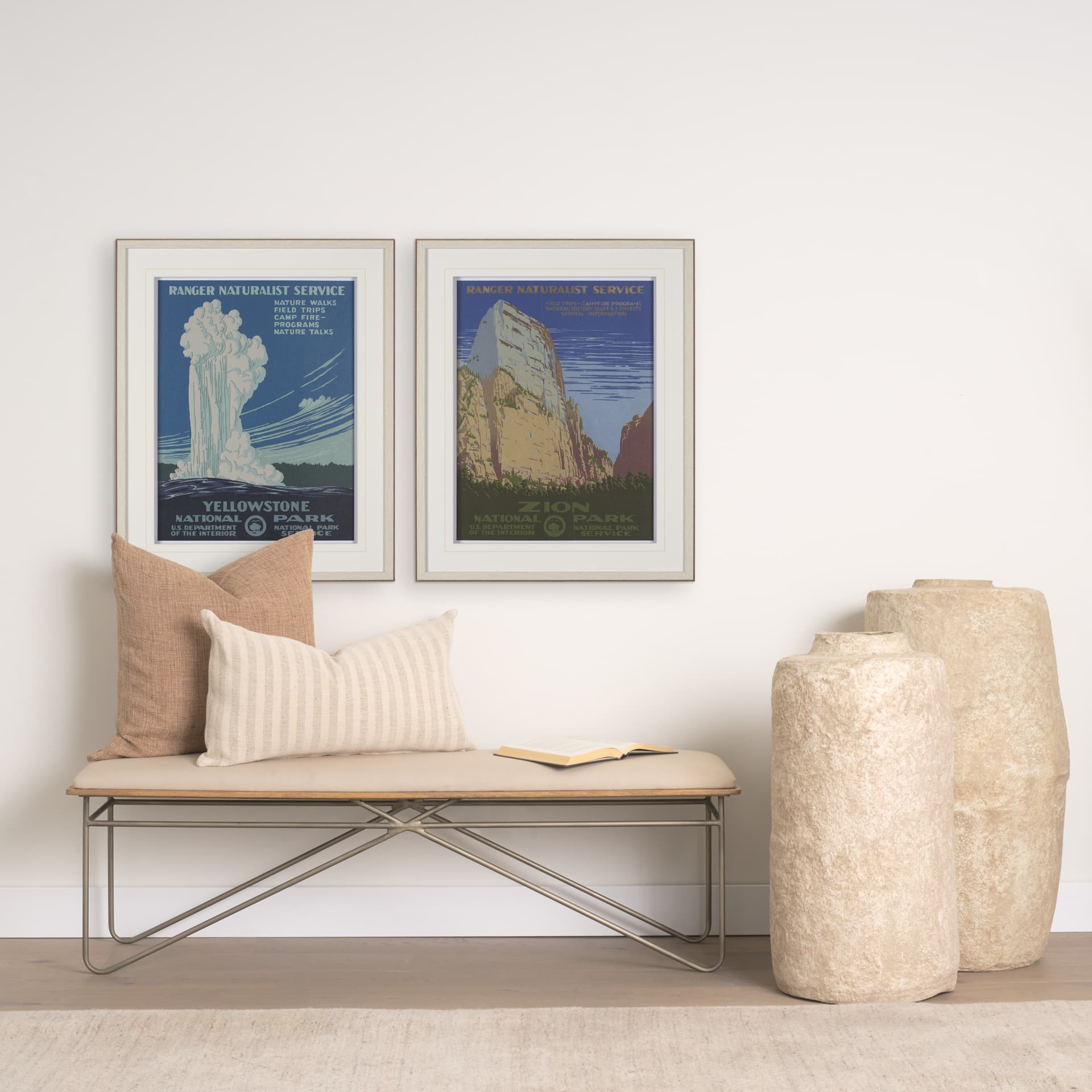 Yellowstone National Park by The Vinatage Collection a Framed Art Print Matted under Glass — in a styled room