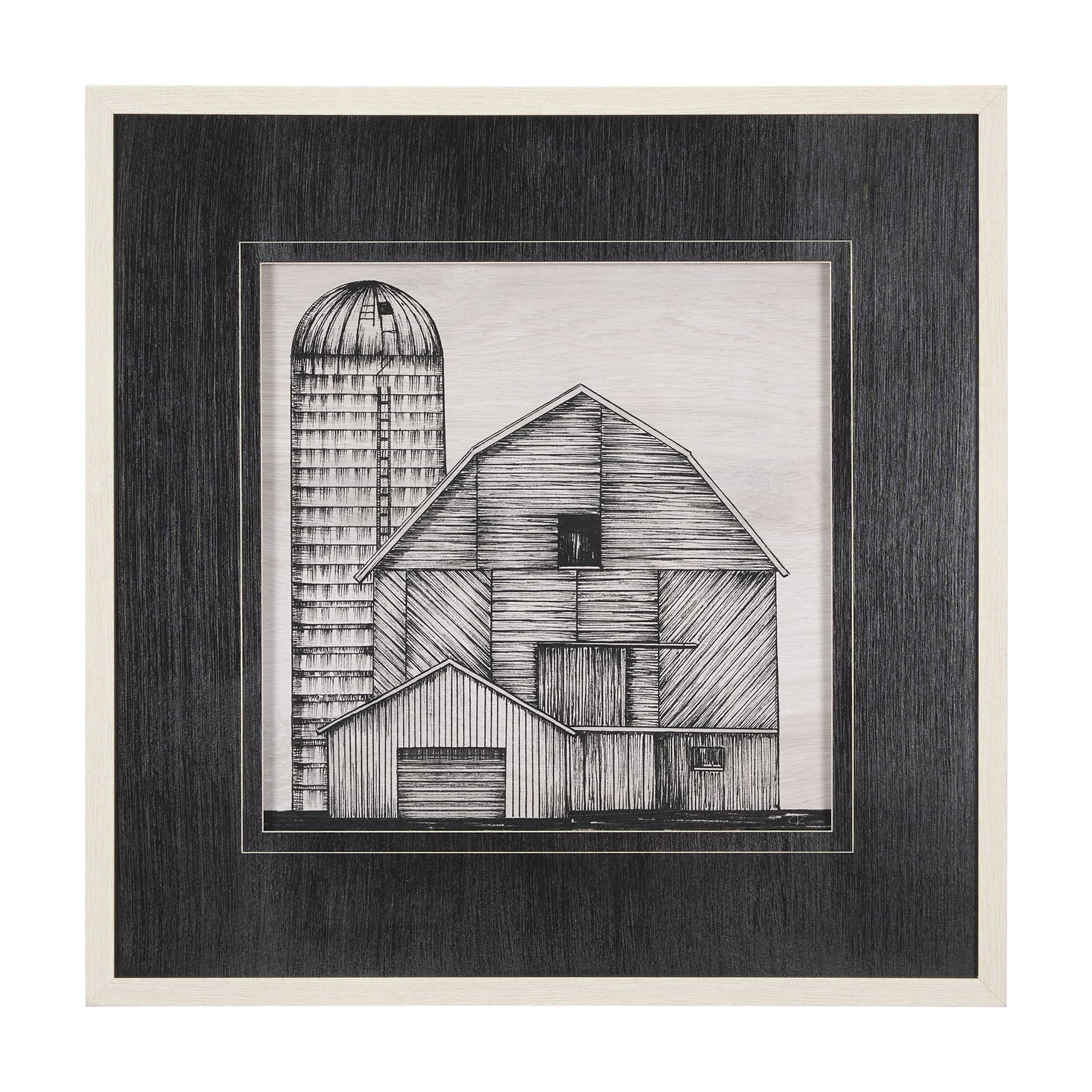 Barn Buildings I by Mercana Studio a Hand Embellished Textured Framed Art Print Matted under Glass — product photograph