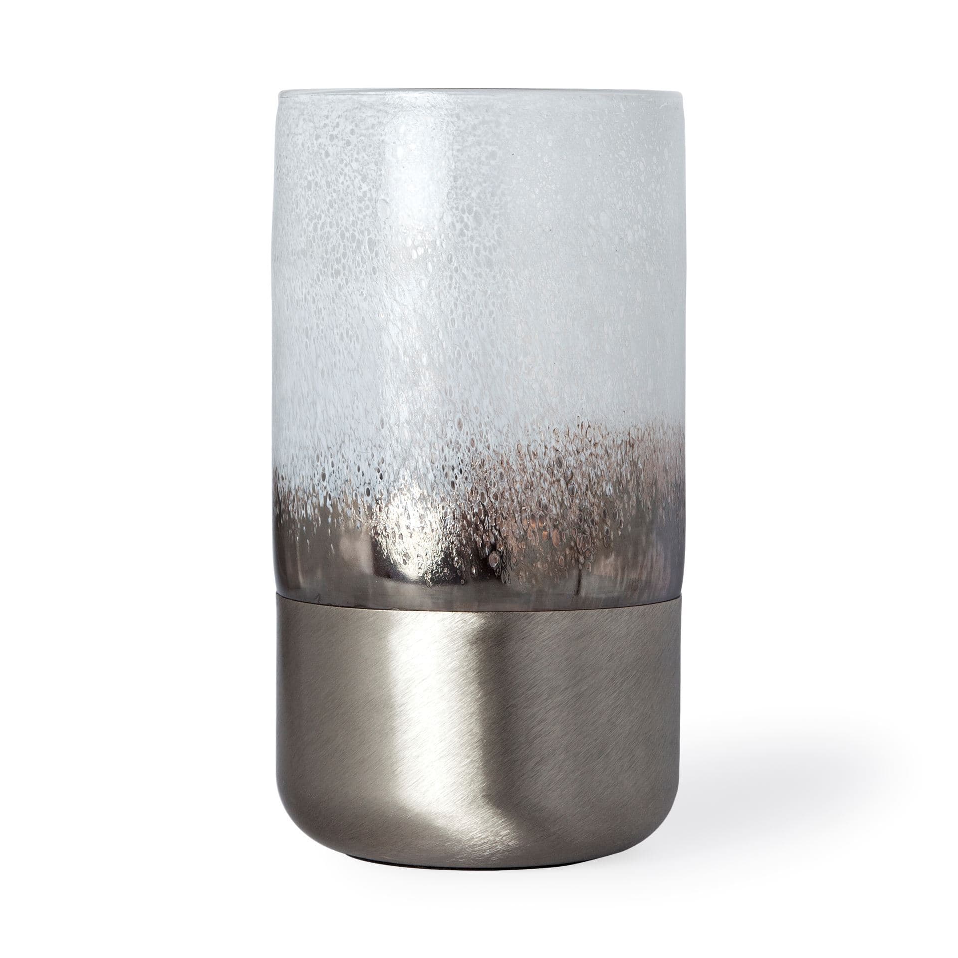 Baltic II Large White Brushed Silver Metal Bottom Glass Vase — product photograph
