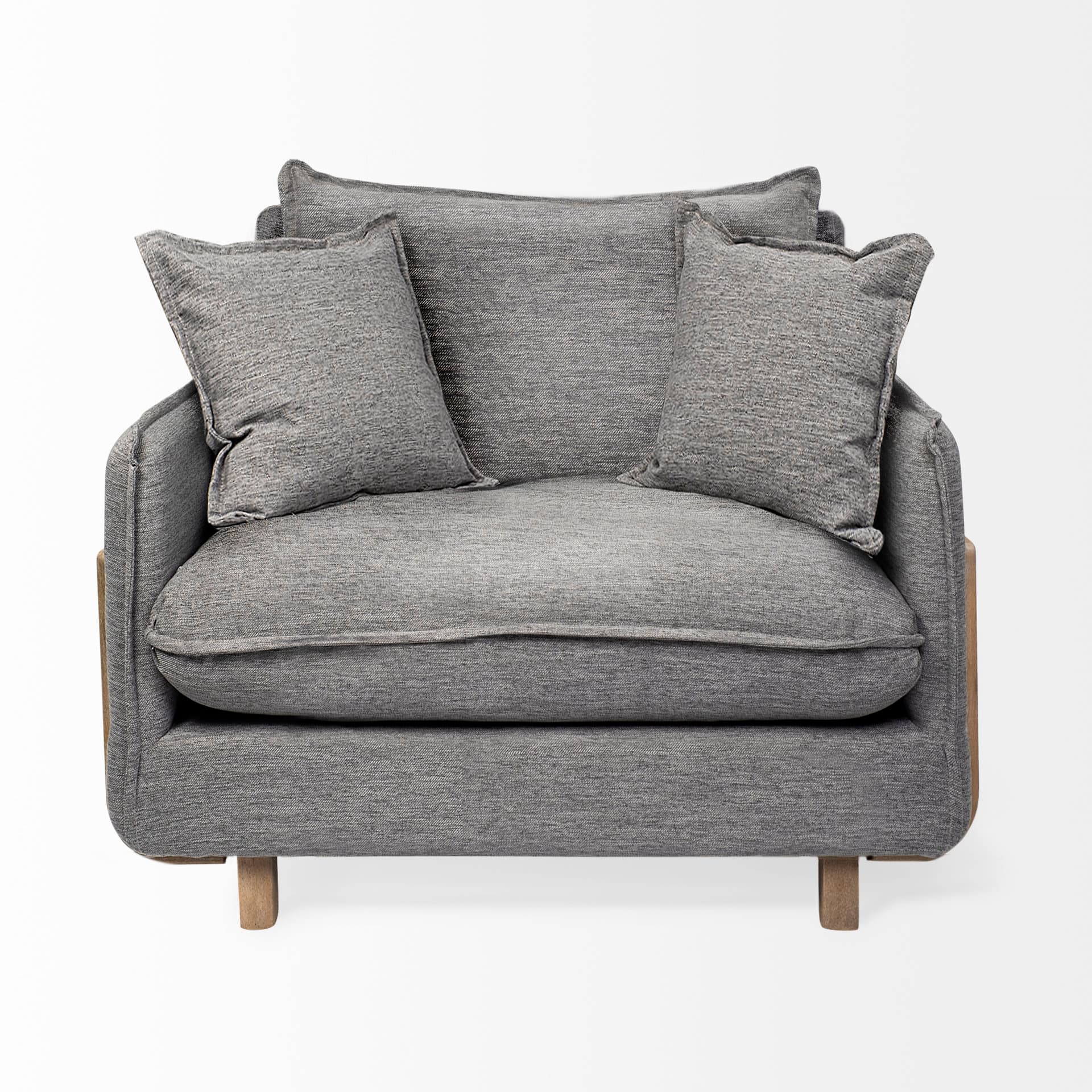 Roy II Castlerock Gray Upholstered and Brown Wood Frame Arm Chair — product photograph