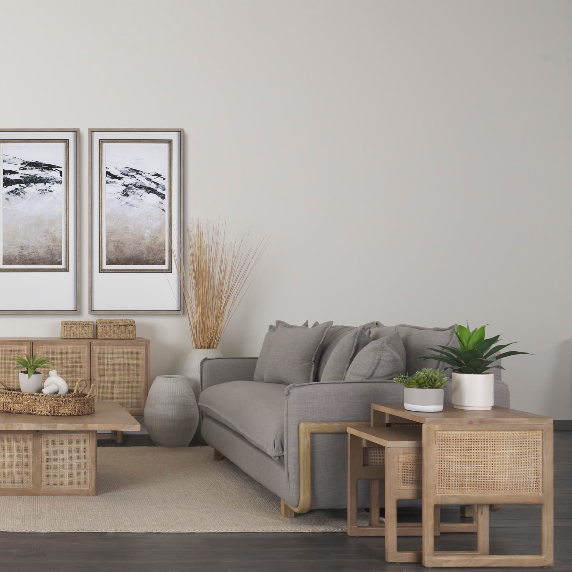 Grier Set of 2 Light Brown Solid Wood w/ Cane Nesting Accent Tables — product photograph