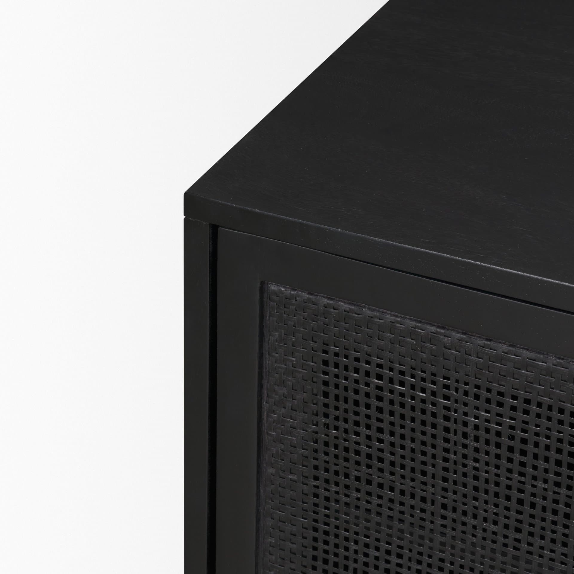 Grier 65" Black Solid Wood W/ Black Cane Media Console — product photograph