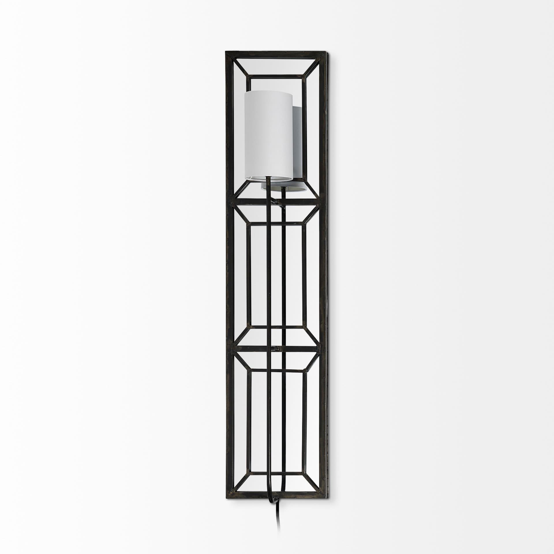 Noah 12.2x55 Black Metal w/White Fabric Shade Rectangular Wall Sconce — product photograph