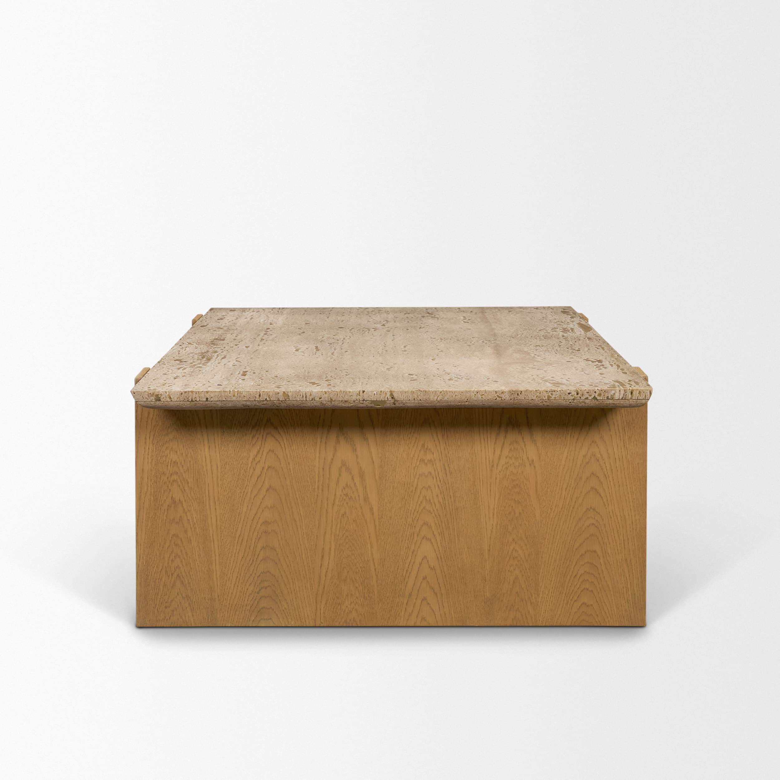 Milos Travertine Top w/ Light Brown Oak Wood Coffee Table — product photograph