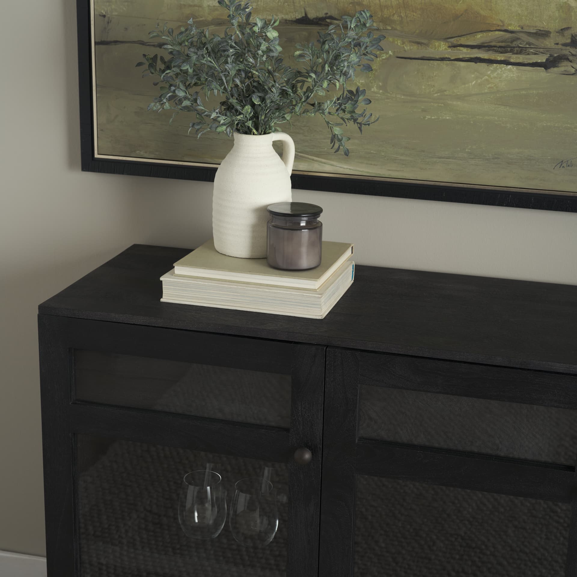 Suri Black Wood w/ Glass 4-Door Closed Sideboard — product photograph