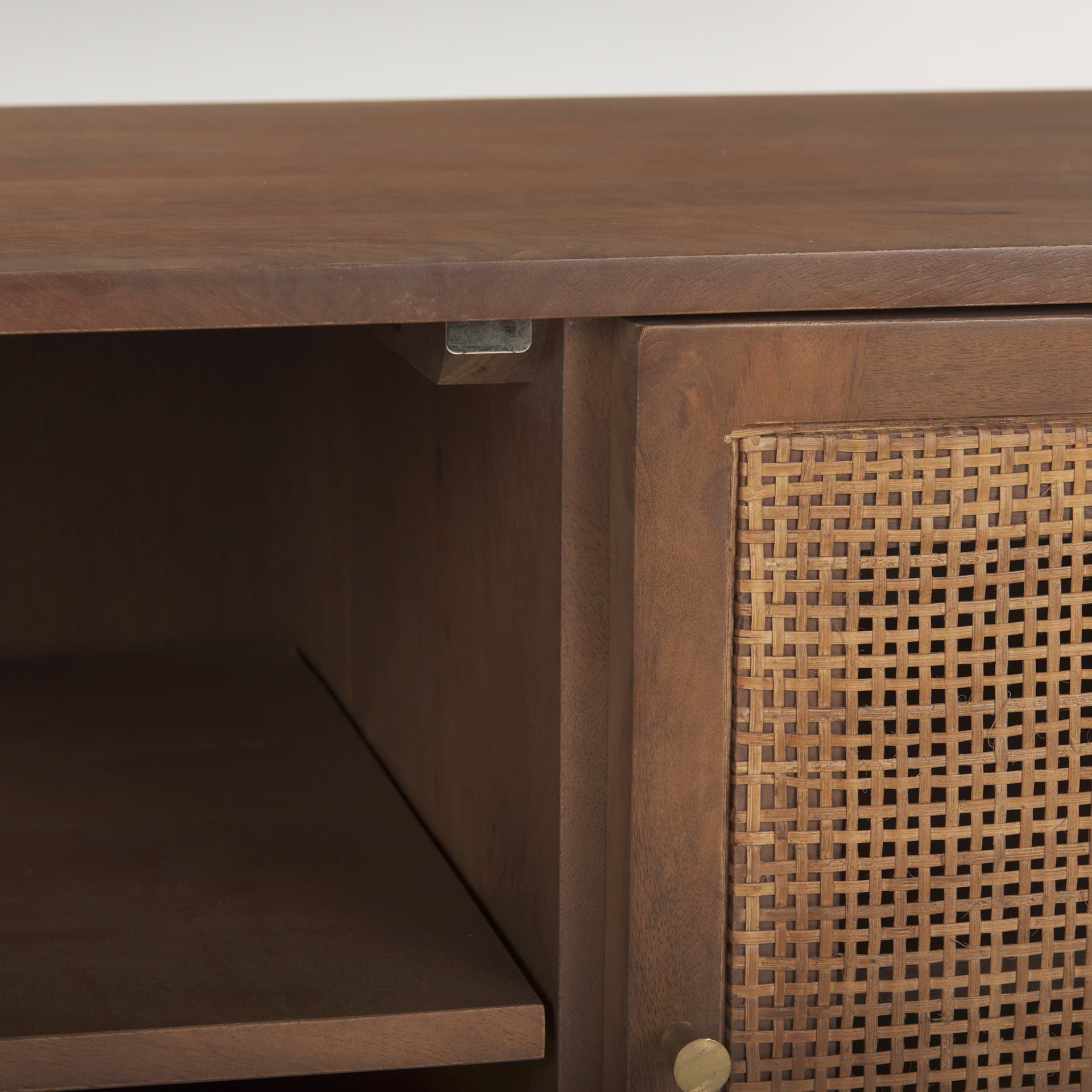 Grier 65" Medium Brown Wood W/ Cane Media Console — product photograph