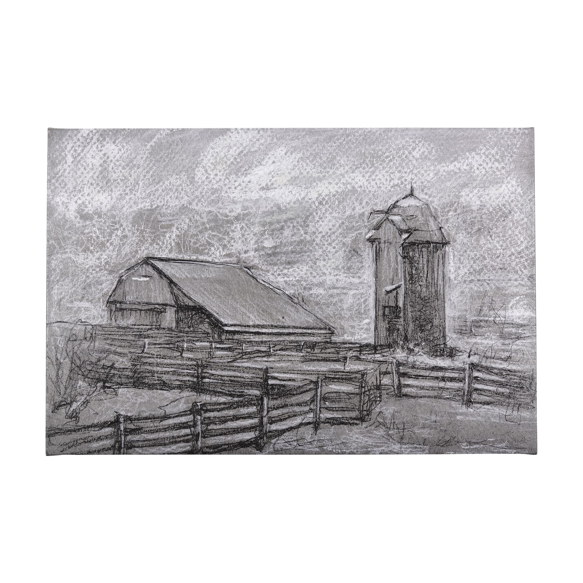 Farm view sketch II by Mercana Studio a Hand Embellished Textured Canvas — product photograph