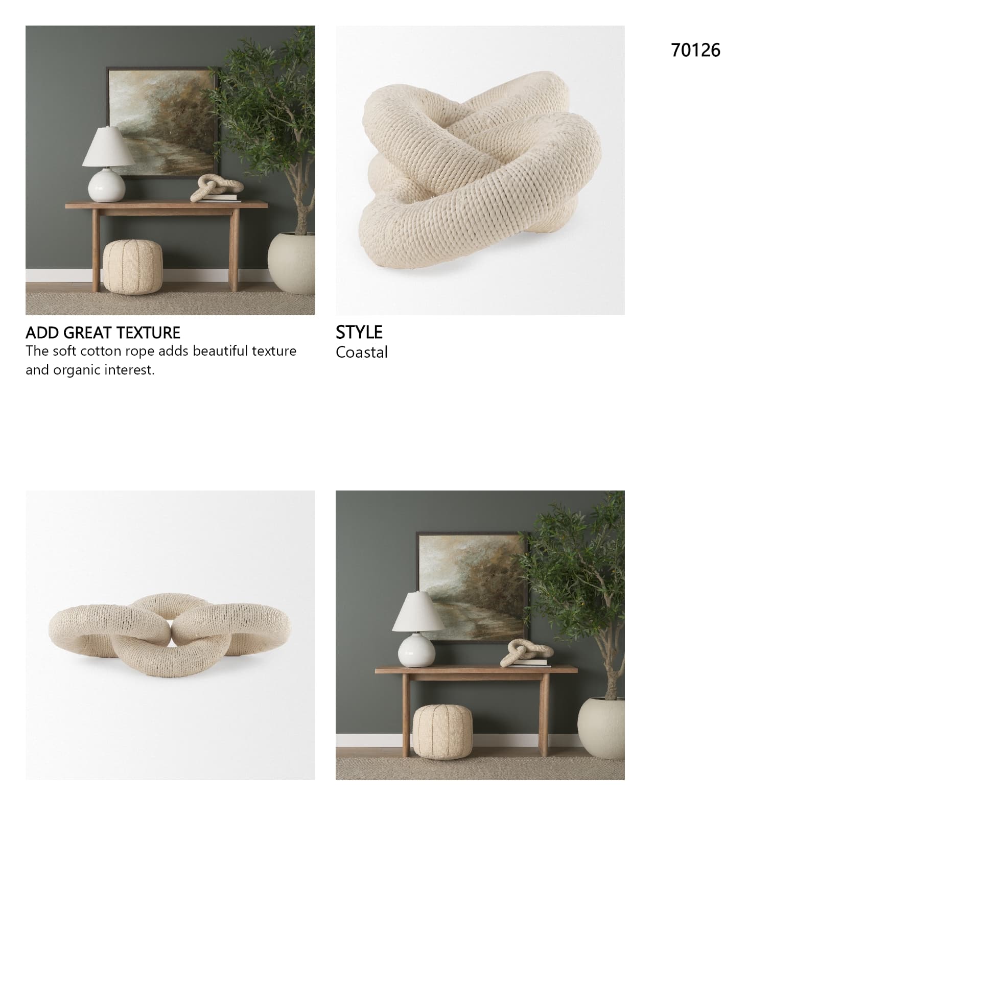 Alize Cotton Rope Wrapped Solid Wood Circular Chain Link Decorative Object — in a styled room
