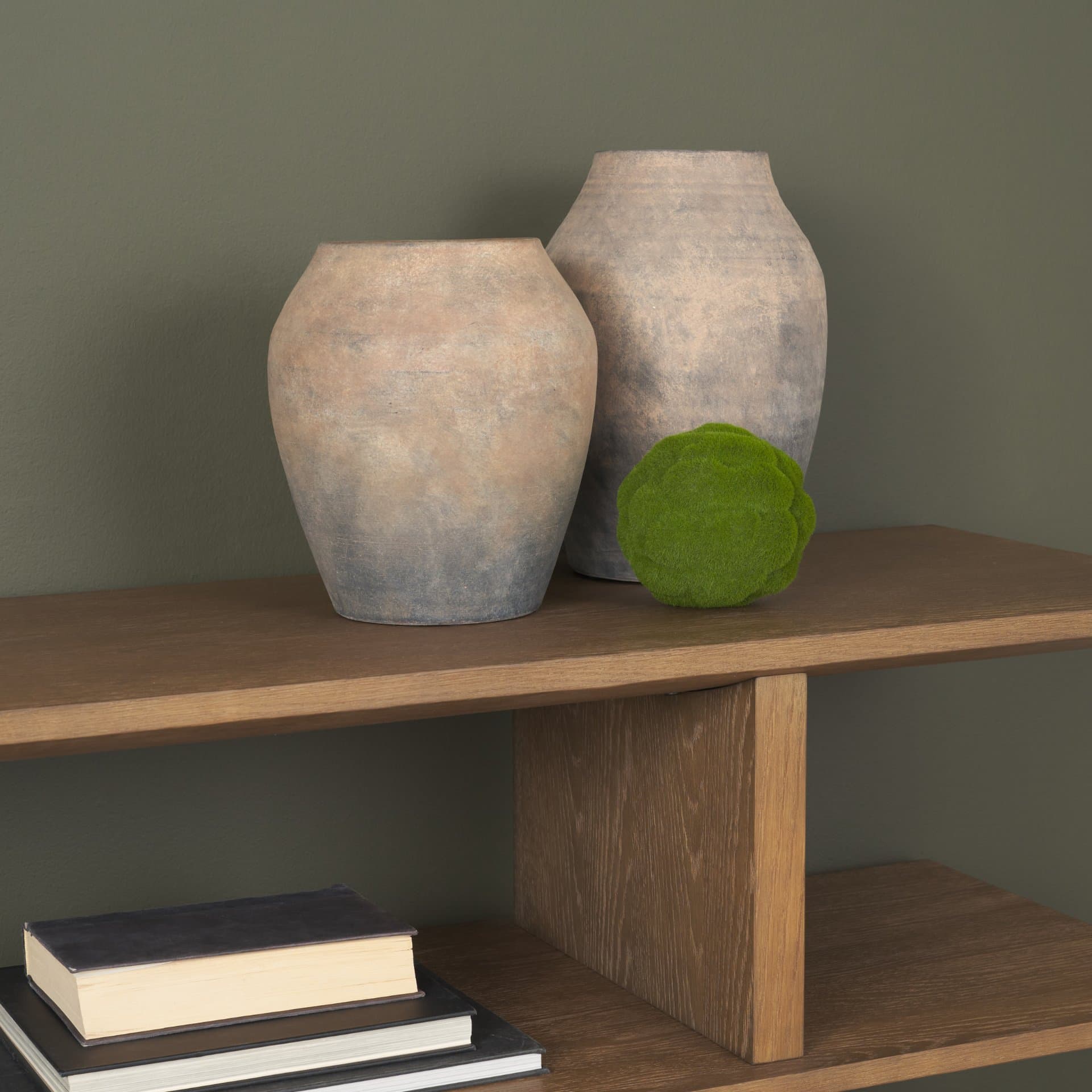 Cotto 10.6H Two Tone Wide Mouth Weathered Terracotta Urn Vase — in a styled room